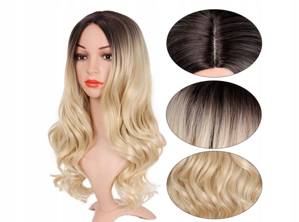 Honygebia Dlouhé vlnité Blond ombre syntetické vlasy paruka 60 cm