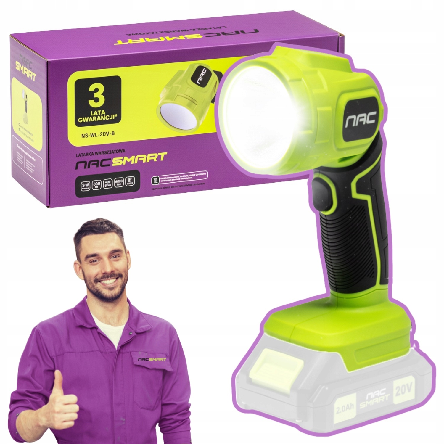 Latarka Akumulatorowa Warsztatowa Lampa Robocza Led 20V Nac Smart Bez Aku