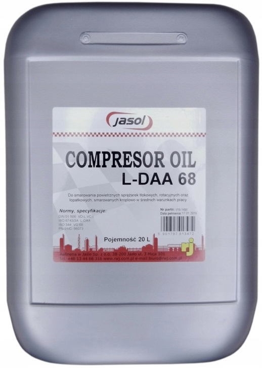 

Jasol Compressor oil L-daa 68 Olej sprężarkowy 20l
