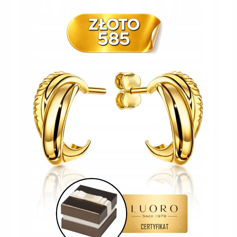 Náušnice Zlaté 585 14K Šroubovací 1,4 CM Krabička Dárek Certifikát