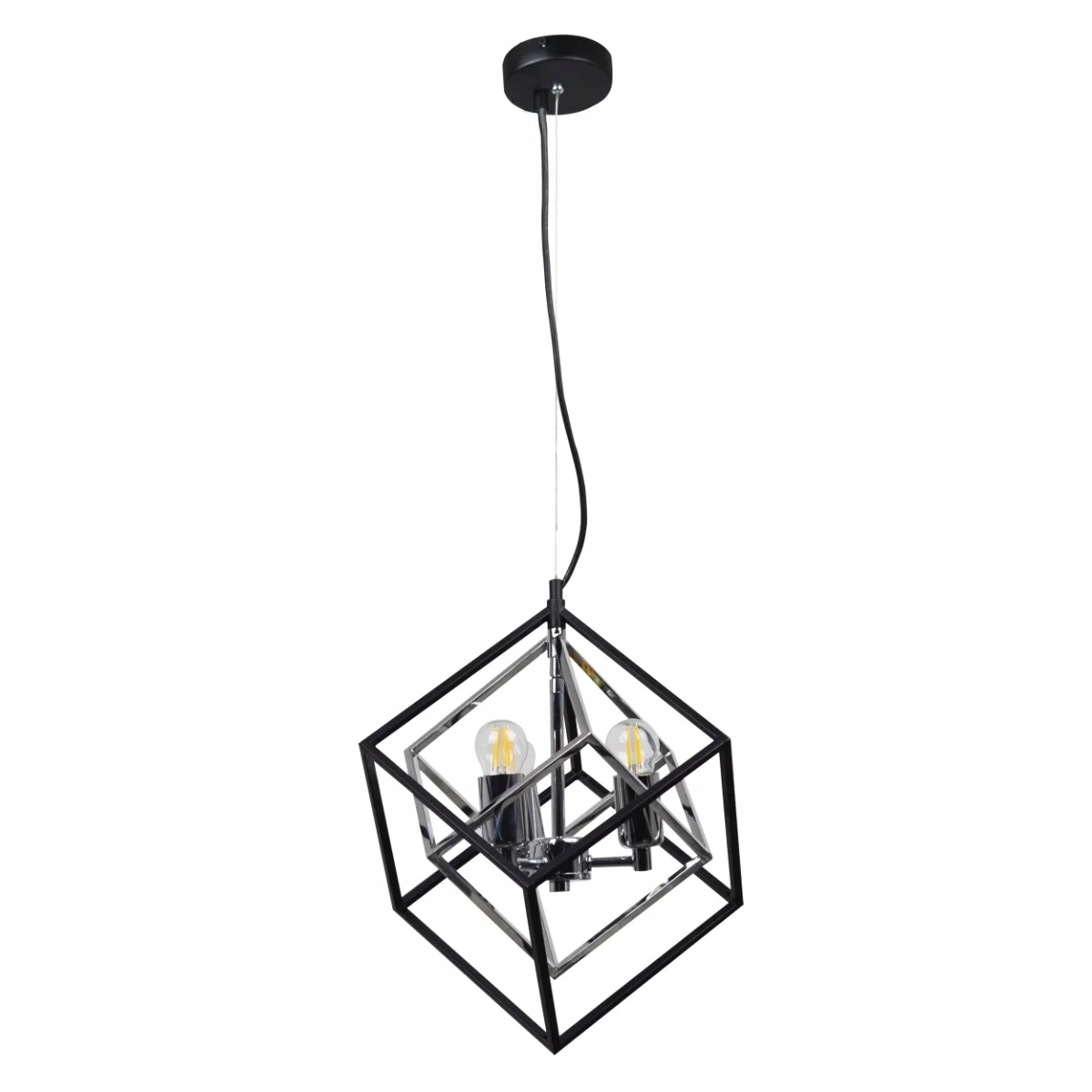 Závěsná lampa industriální geometrická kostka černá chrom trojitá Polux