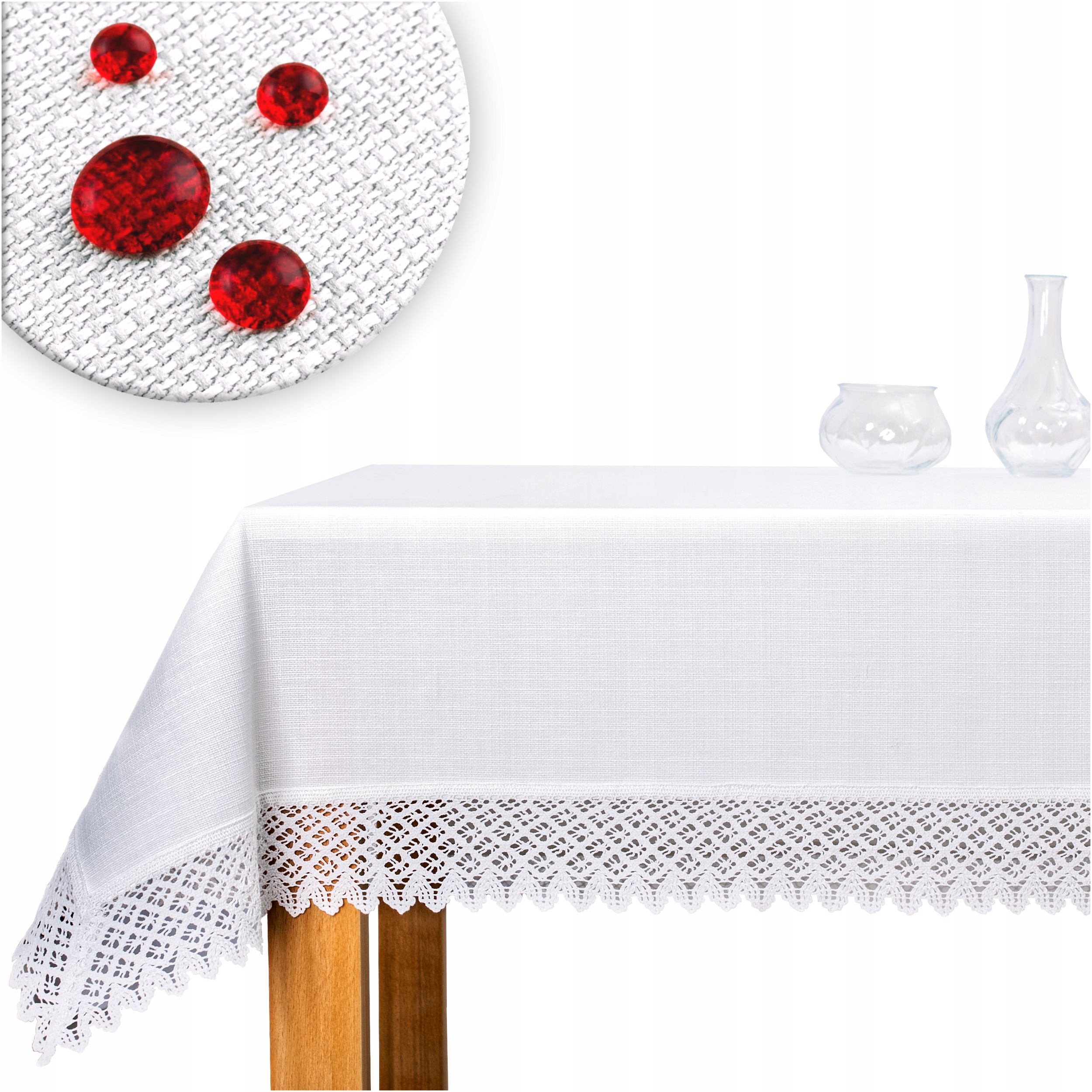 Obrus z Koronką 7 cm Biały Bawełniano-Poliestrowy Plamoodporny 140x270 cm