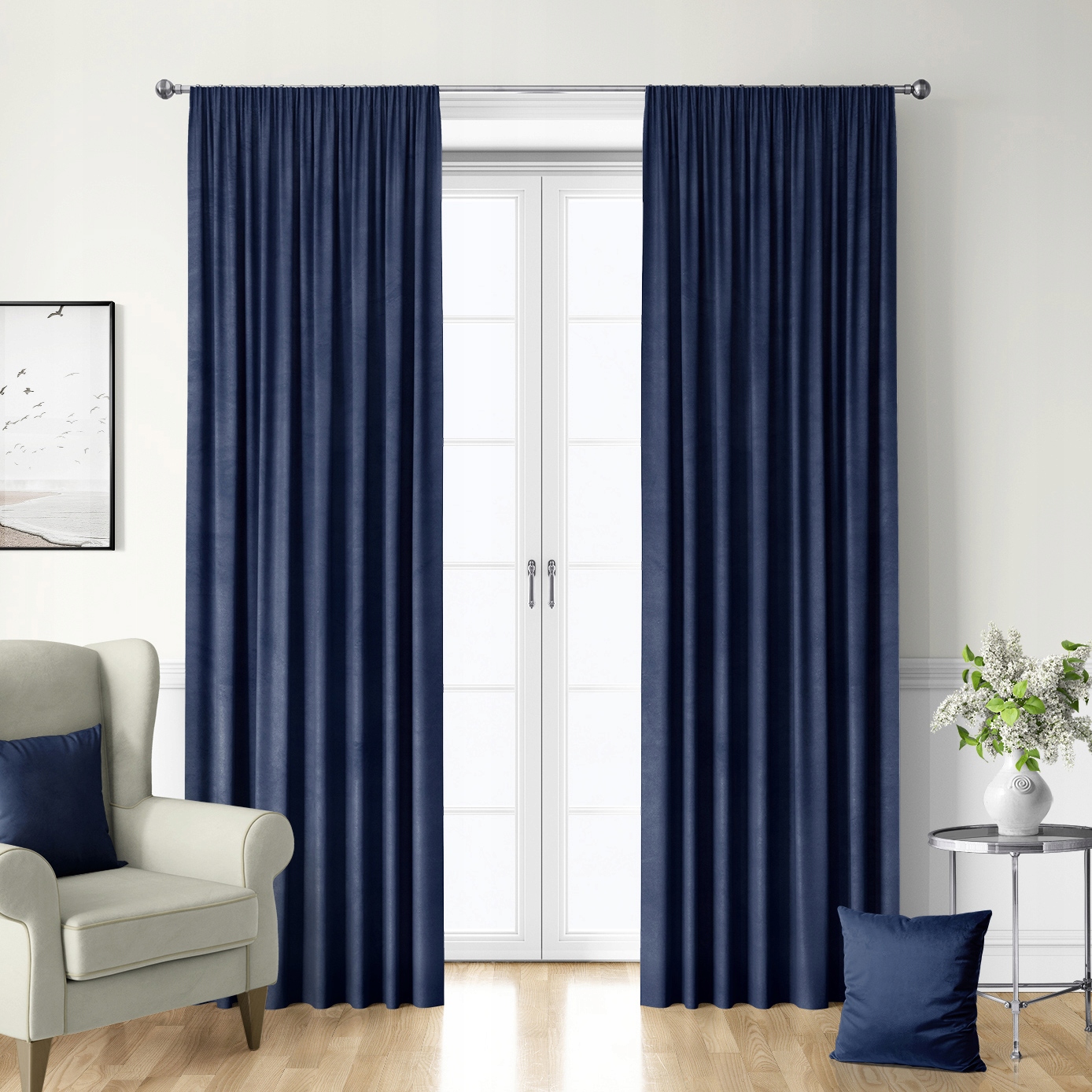 Závěs Samet, Velur, S Páskou 140 š x 210 v, Ztmavuje 70% Navy