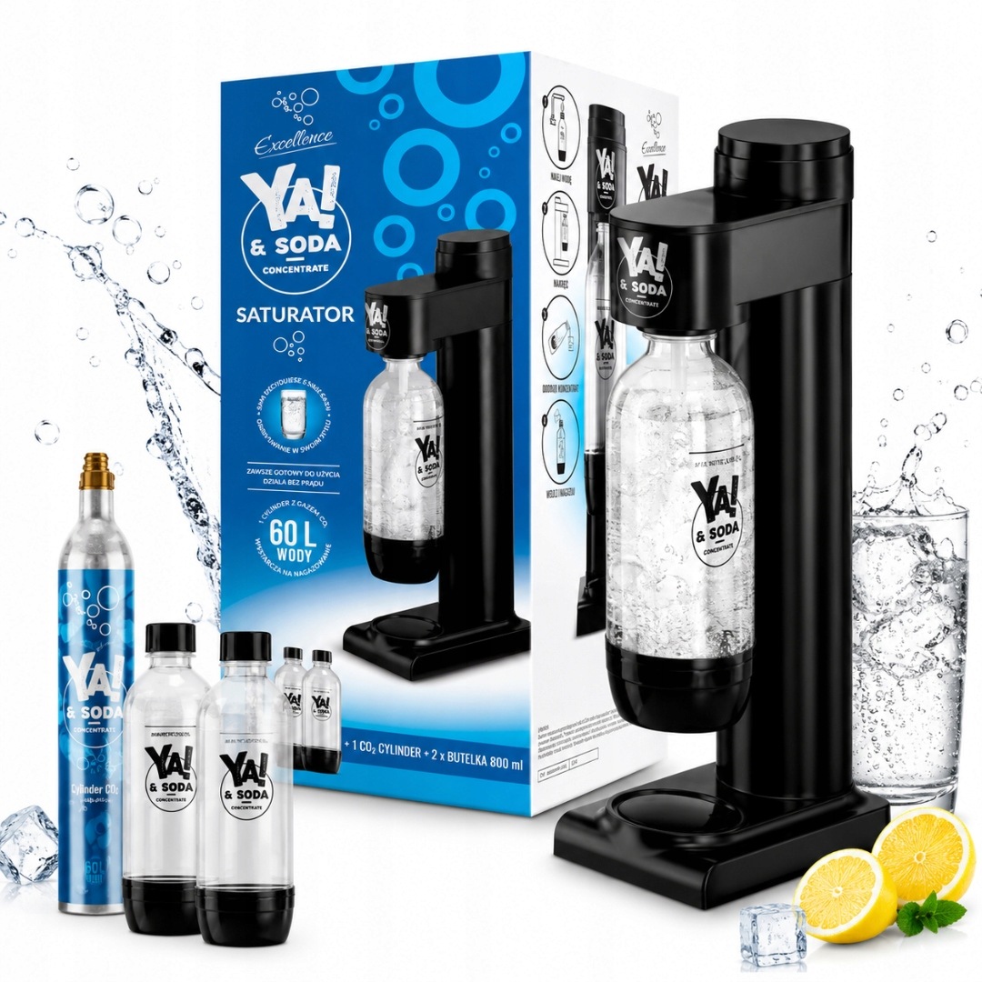 Výrobník Sody Ya!&Soda Černý Set – 2 lahve bombička CO2 Až 60 l vody