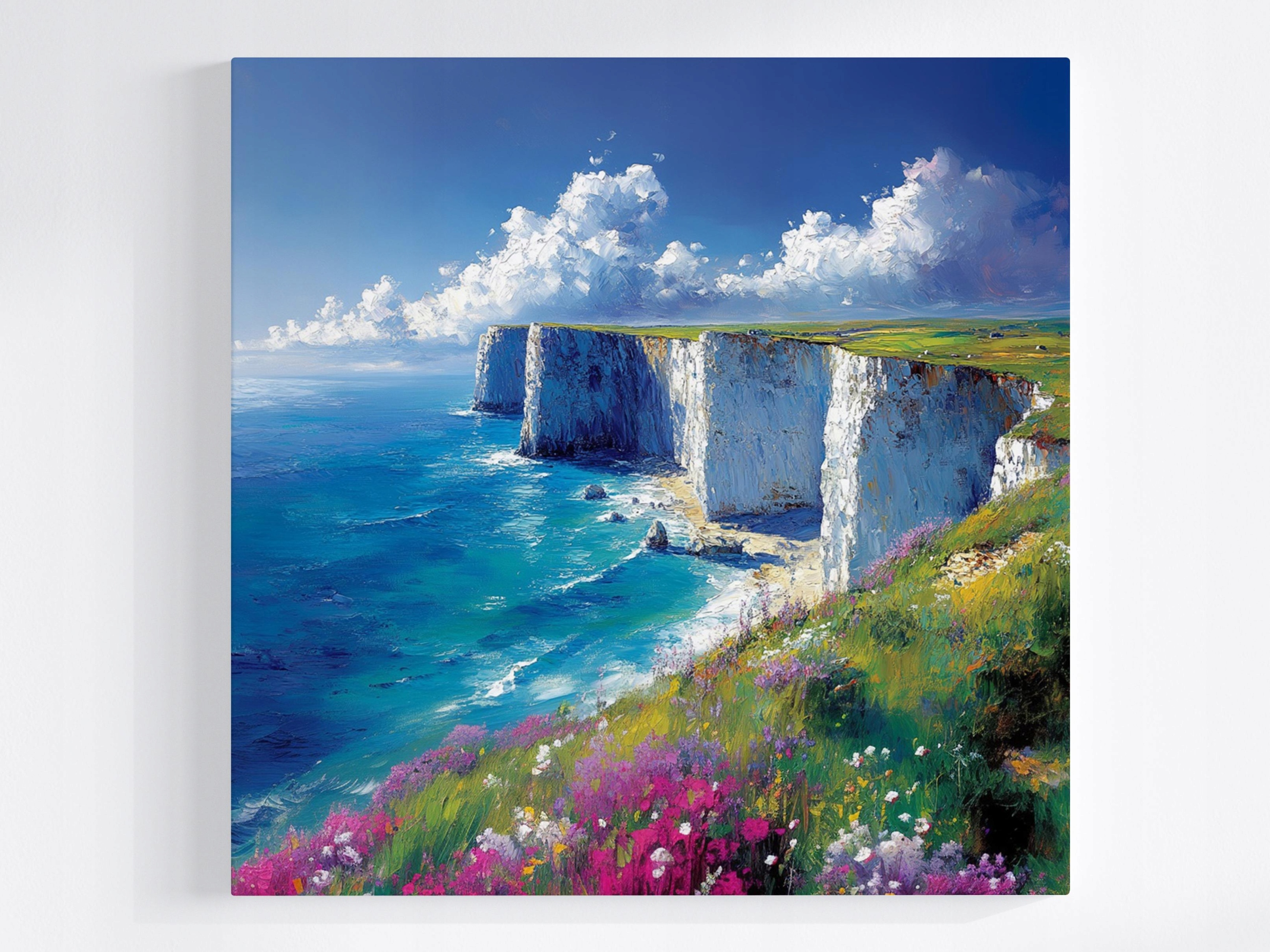 Obraz Na Plátně Canvas Krajina Bílé Útesy Dover Moře Skály Květiny 80x80