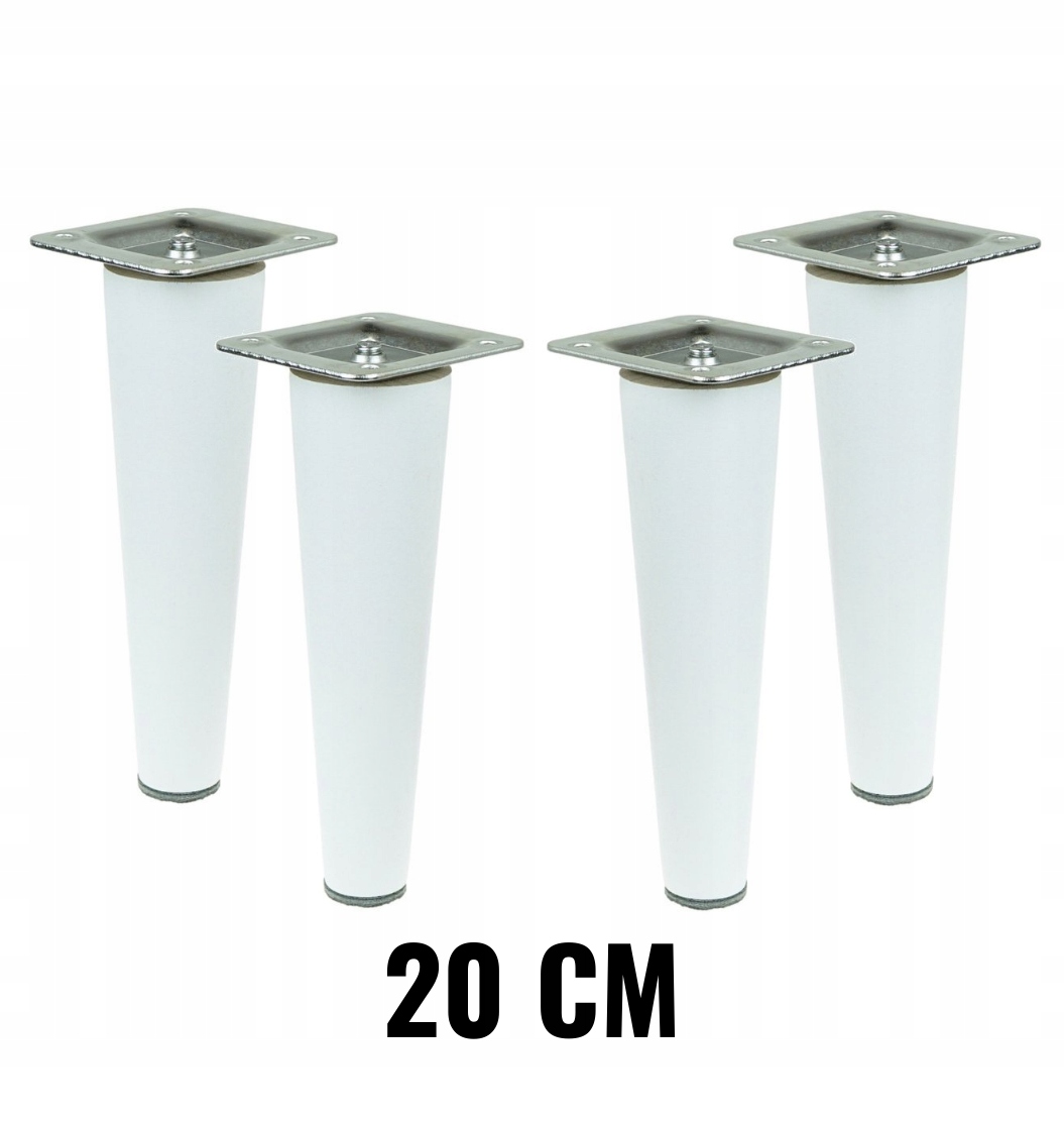 

4 x nogi nóżki drewniane 20 cm z blachami białe