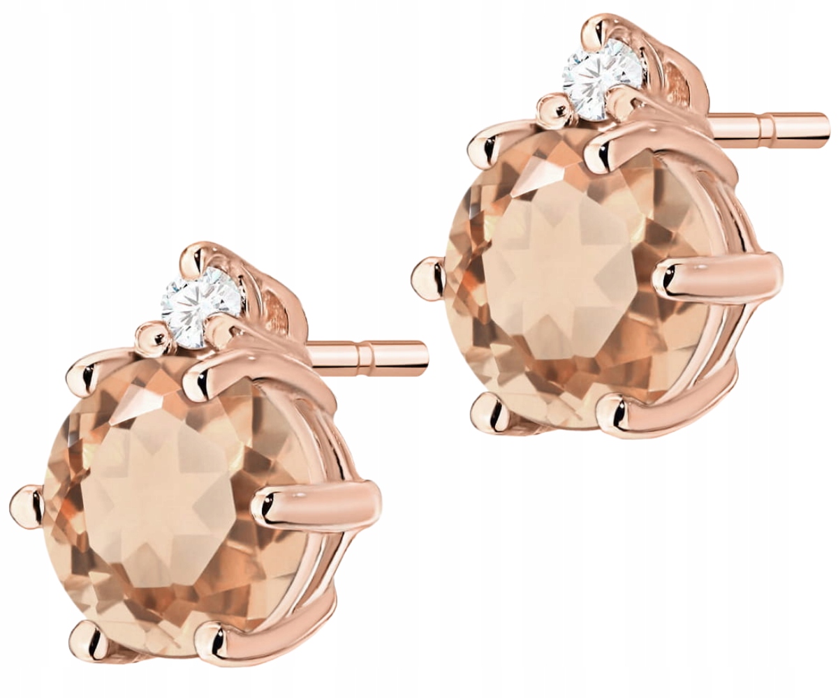 Złote Kolczyki Sztyft Morganit 0,80CT Brylanty 0,03CT Różowe Złoto