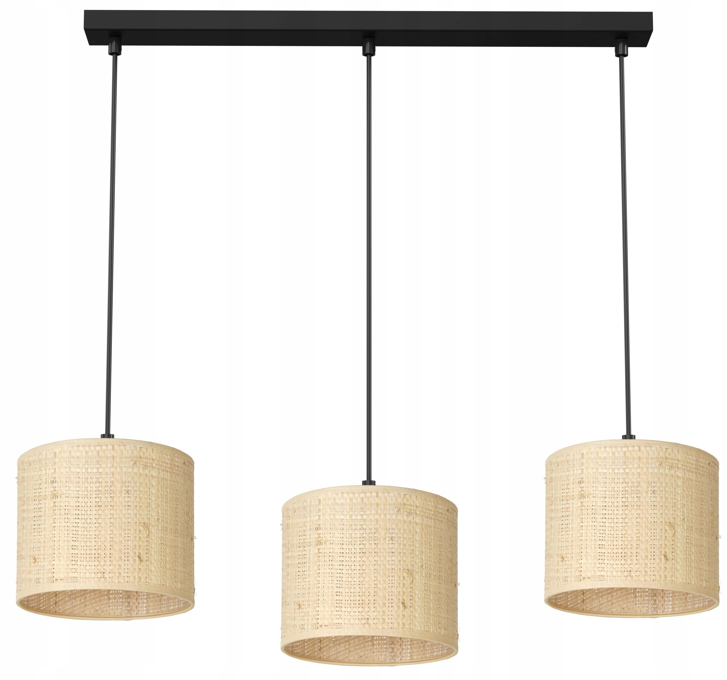 Závesná stropná lampa Rattan čierna Béžová Abažúr 3xE27 klasická