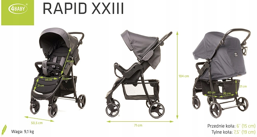 Wózek spacerowy RAPID XXIII 4Baby Black Model RAPID XXIII