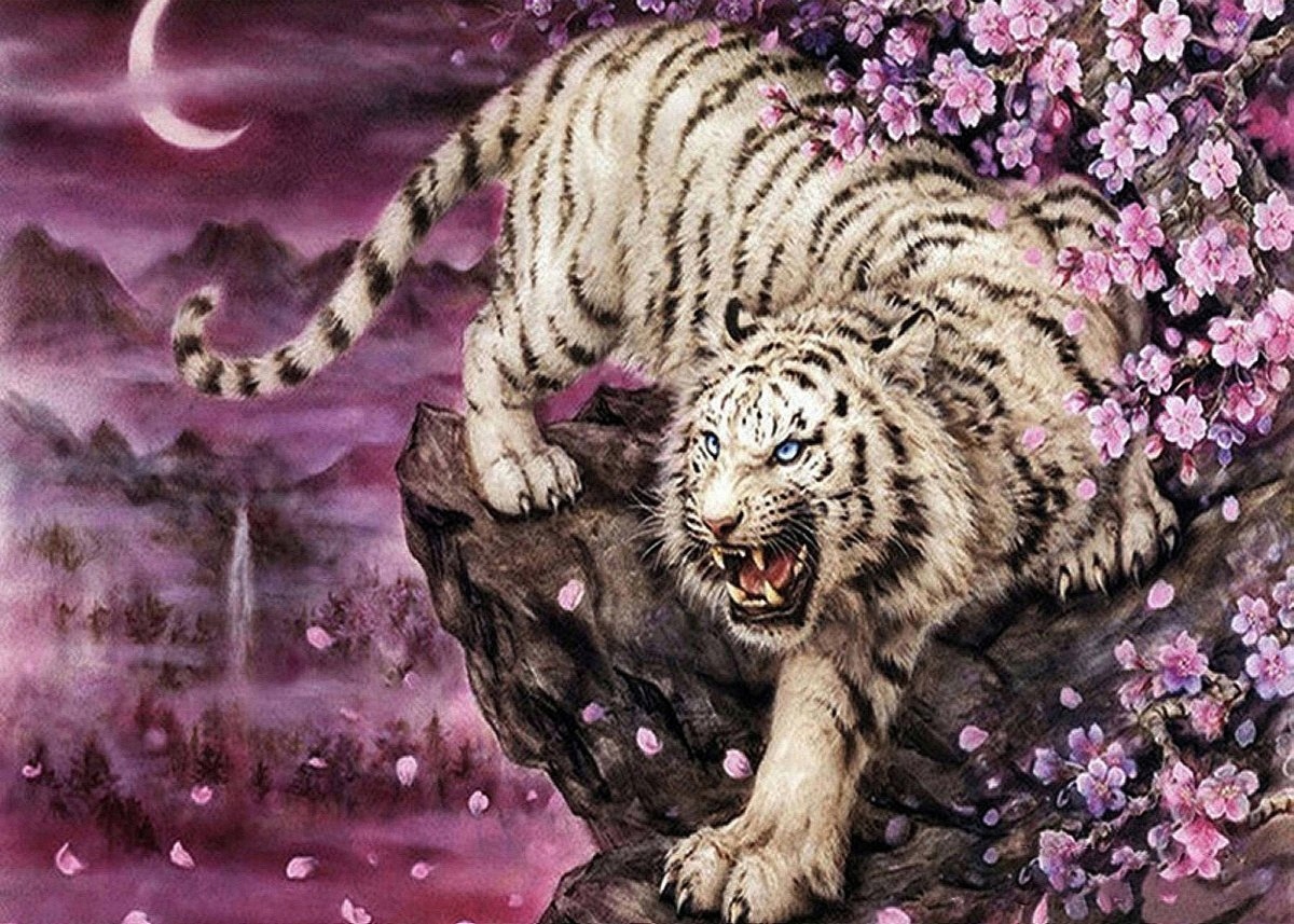 Diamantová Výšivka Diamond Painting Mozaika Tygr na Skále 45x55 cm 5D sada