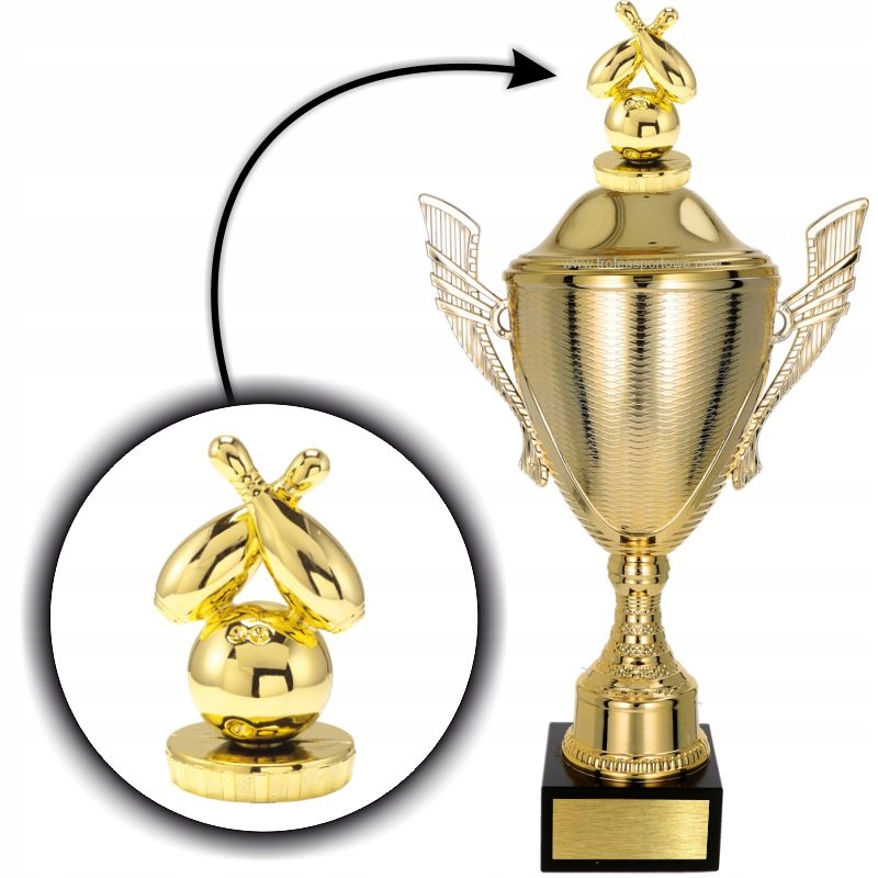 Krásný pohár s figurkou Bowlingové kuželky 44 cm Gravírování bonus
