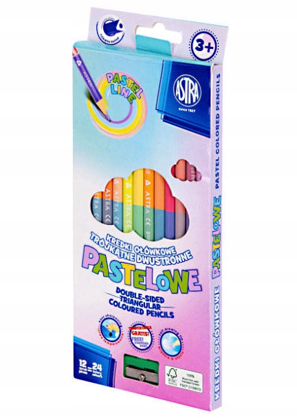 

Kredki Dwustronne Astra 12/24 Pastelowe