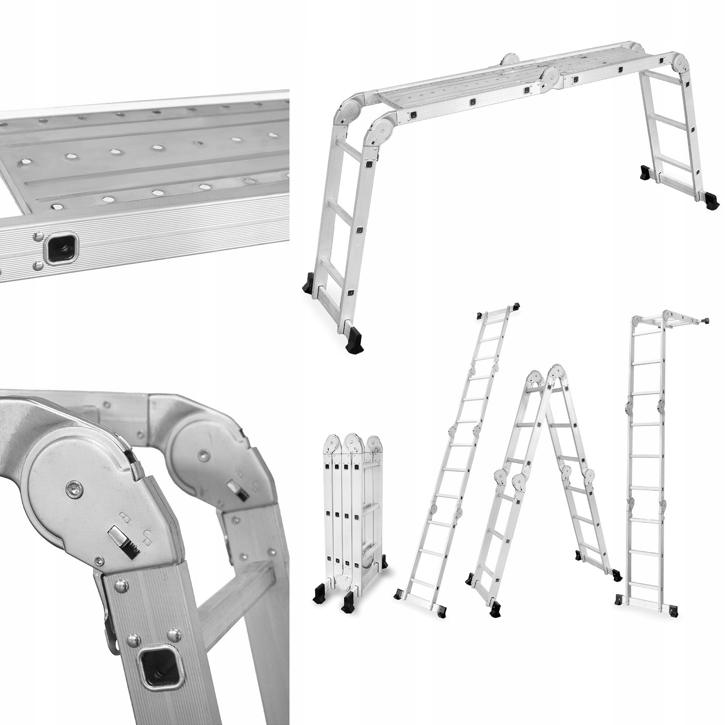 Žebřík s hliníkem, skládací, multifunkční, 4x3 Plošina Drabest