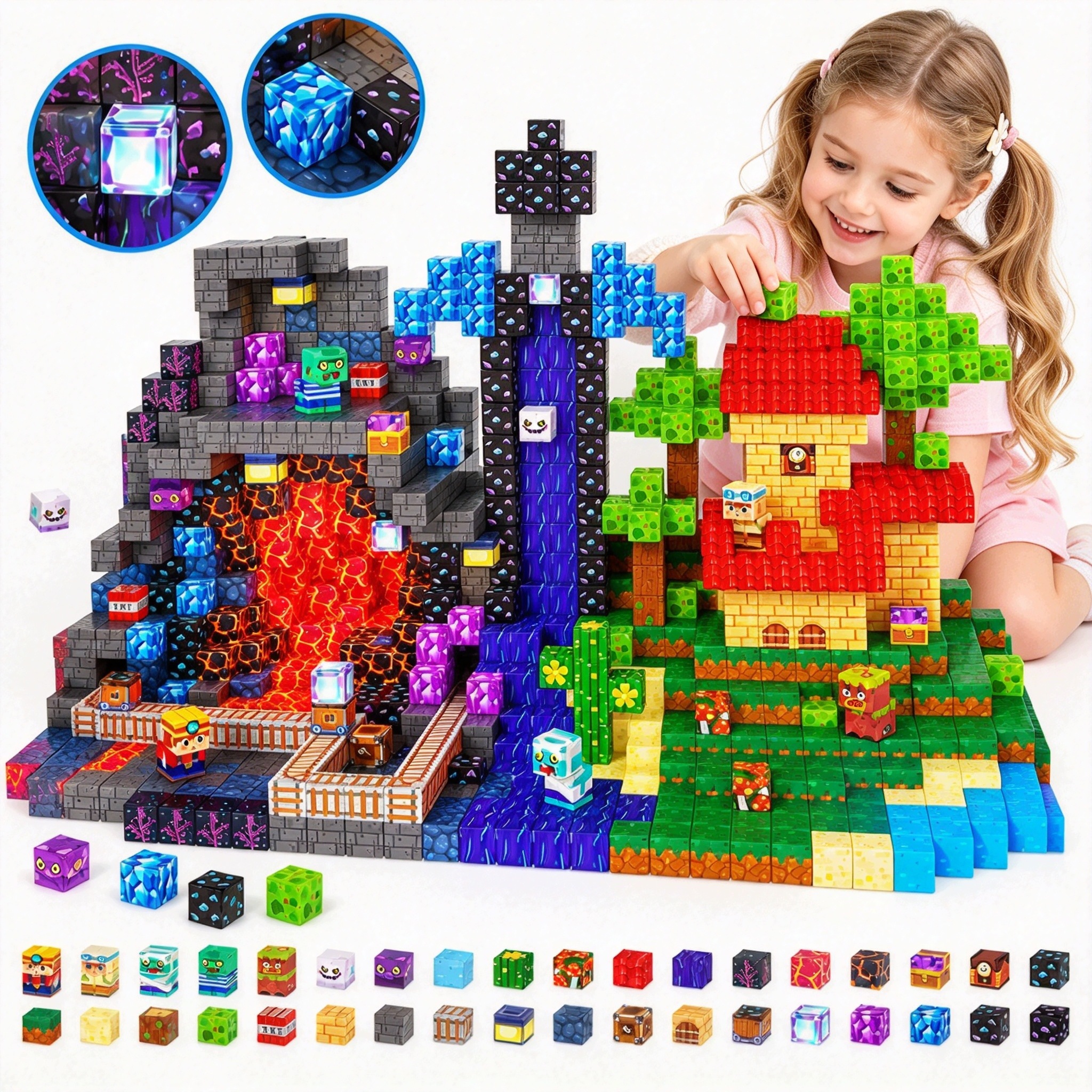 Klocki Magnetyczne Sześciany Bloki Duży Zestaw 200 Ele +5 Figurki