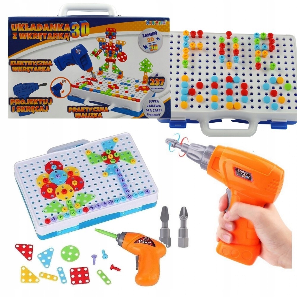 

Układanka Klocki Puzzle Mozaika Z Wkrętarką Dzieci