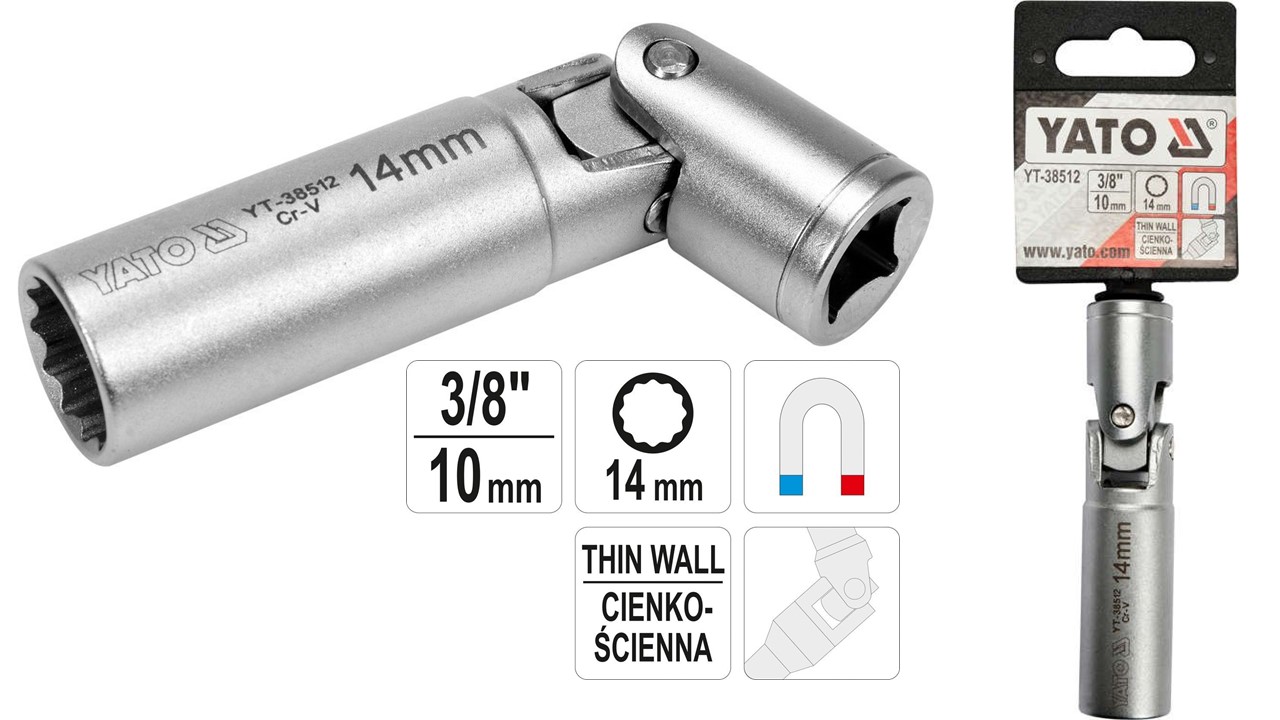 KLUCZ NASADOWY DO ŚWIEC 3/8 14MM MAGNES YATO