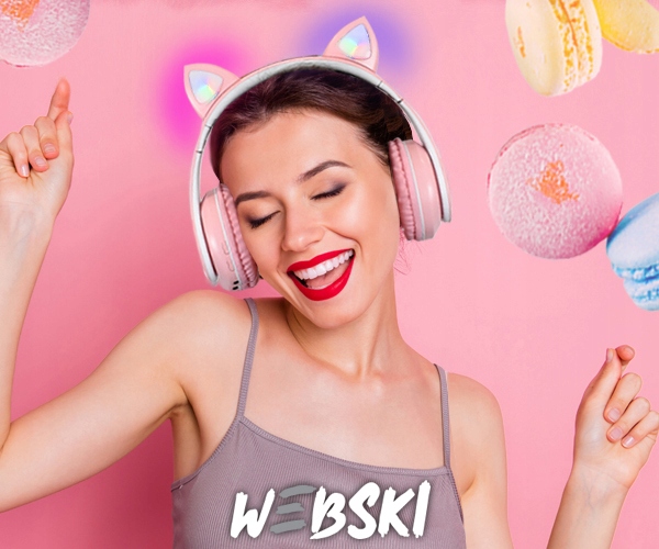 DZIEWCZĘCE SŁUCHAWKI BEZPRZEWODOWE Z CZYTNIKIEM micro SD MIKROFONEM RADIEM Marka Webski