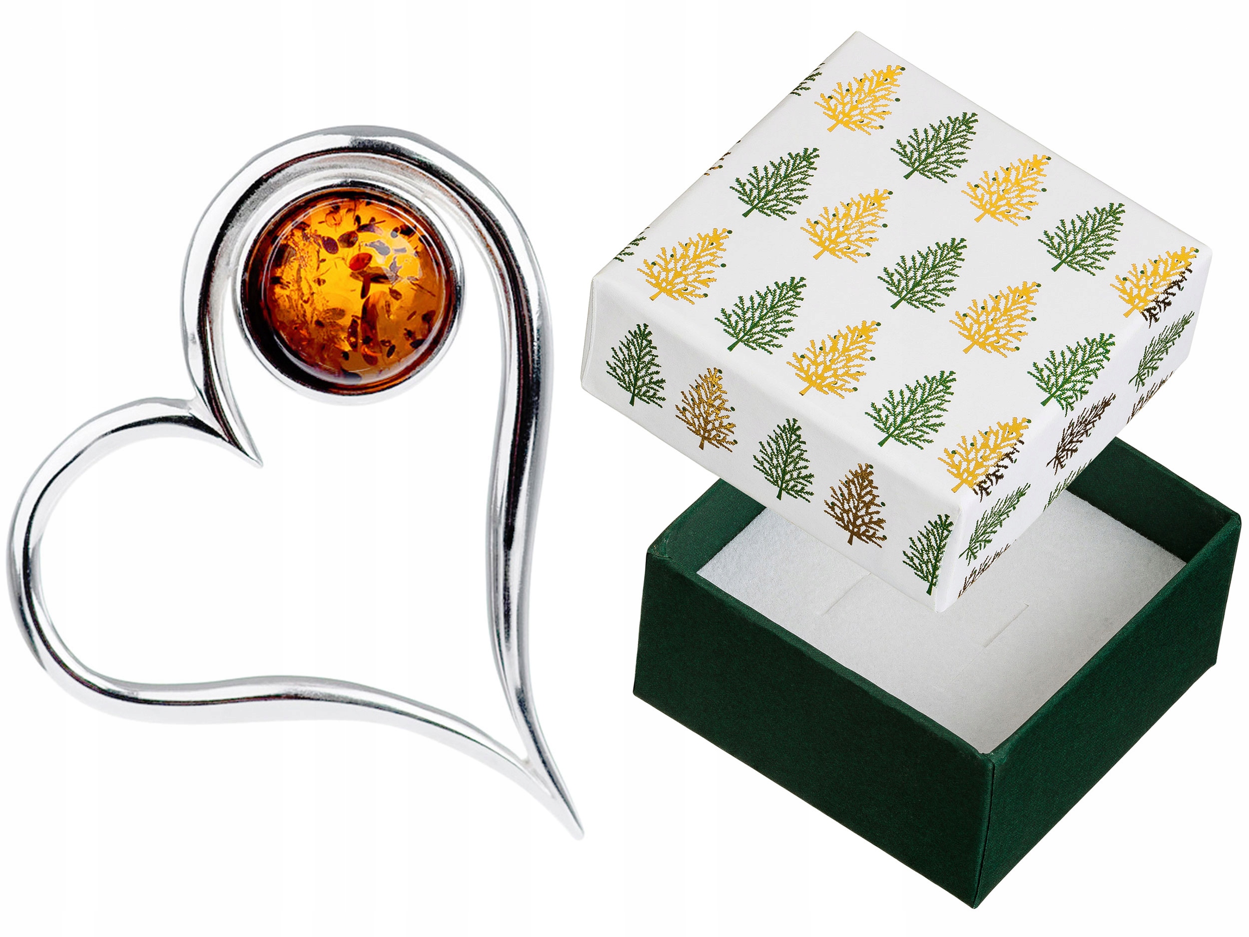 Velký stříbrný přívěsek Srdce s jantarem Stříbrný dámský přívěsek Srdíčko