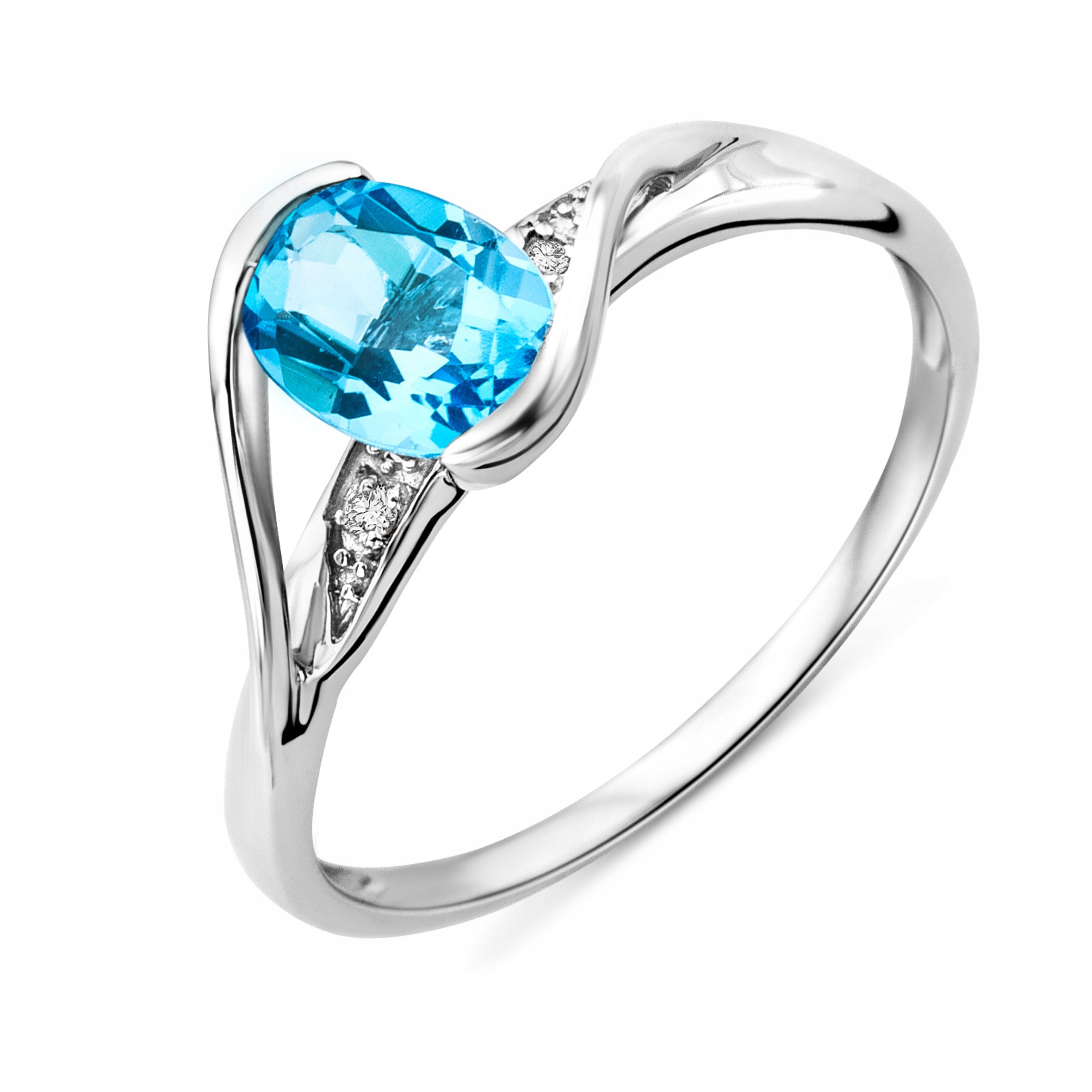 Pierścionek Miore 9KT 375 Białe Złoto Diamenty Topaz Zaręczynowy Rozmiar 16