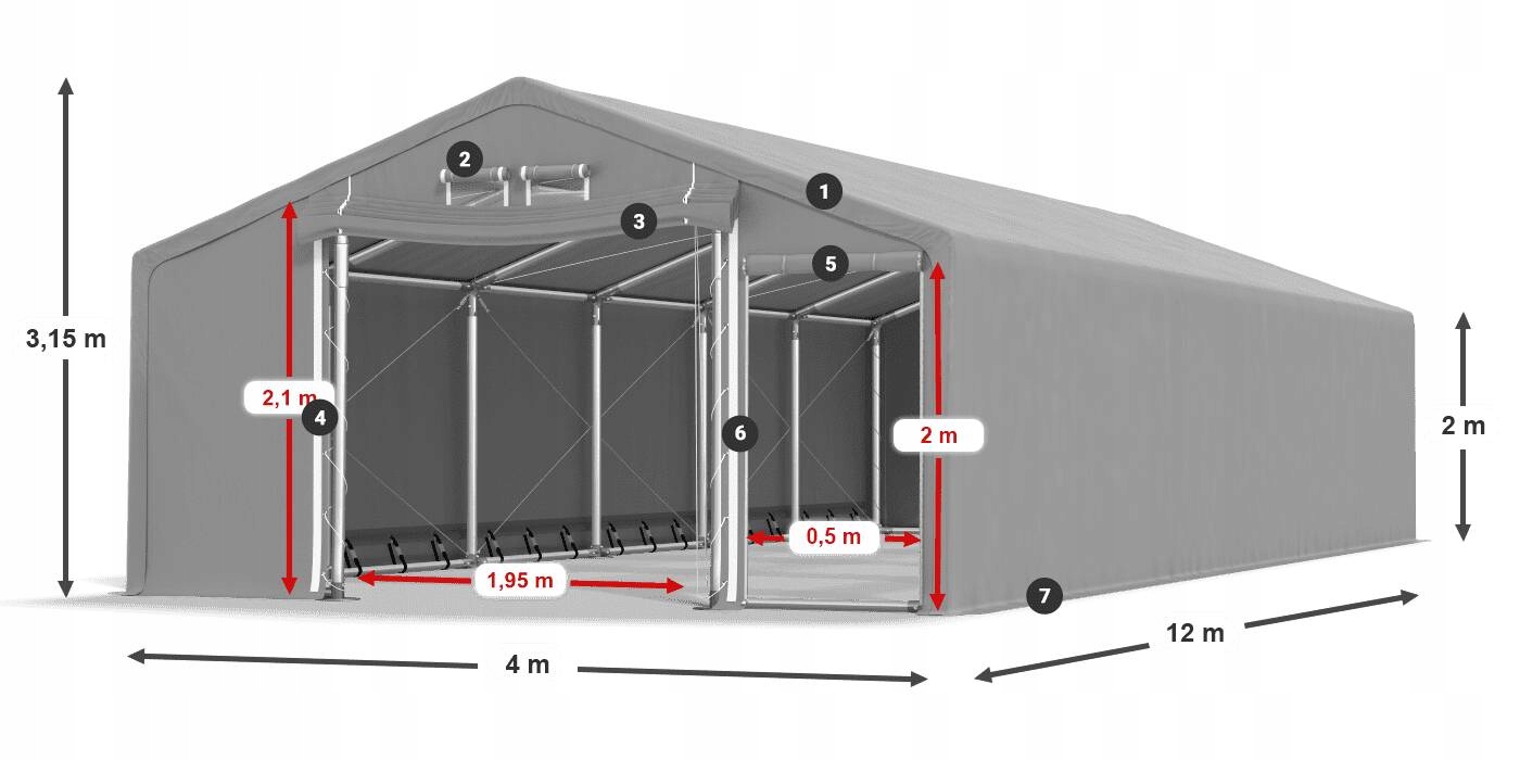 Namiot Przemysłowy 4x12m Całoroczny DAS 600 WP Szerokość 4 m