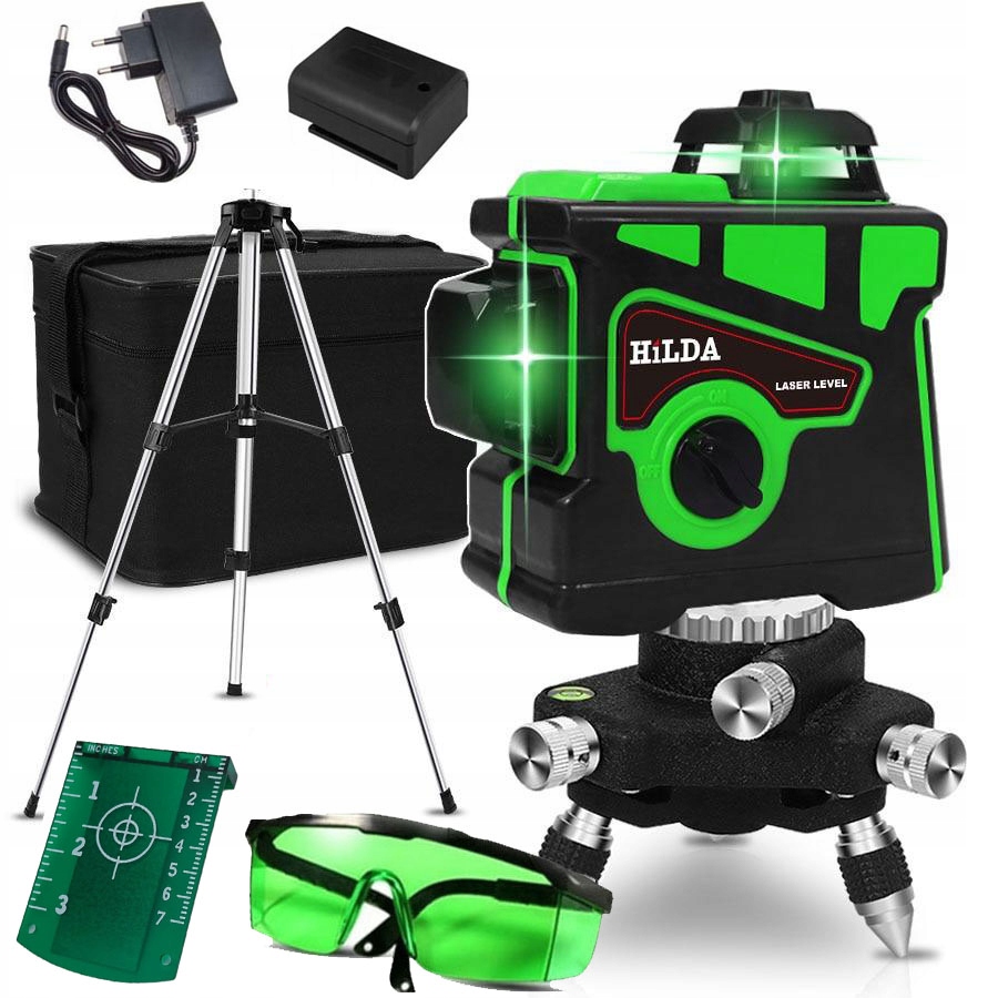 HILDA POZIOMICA 3D 12 LINII LASER KRZYŻOWY SAMOPOZIOMUJĄCY + STATYW 1.2 M