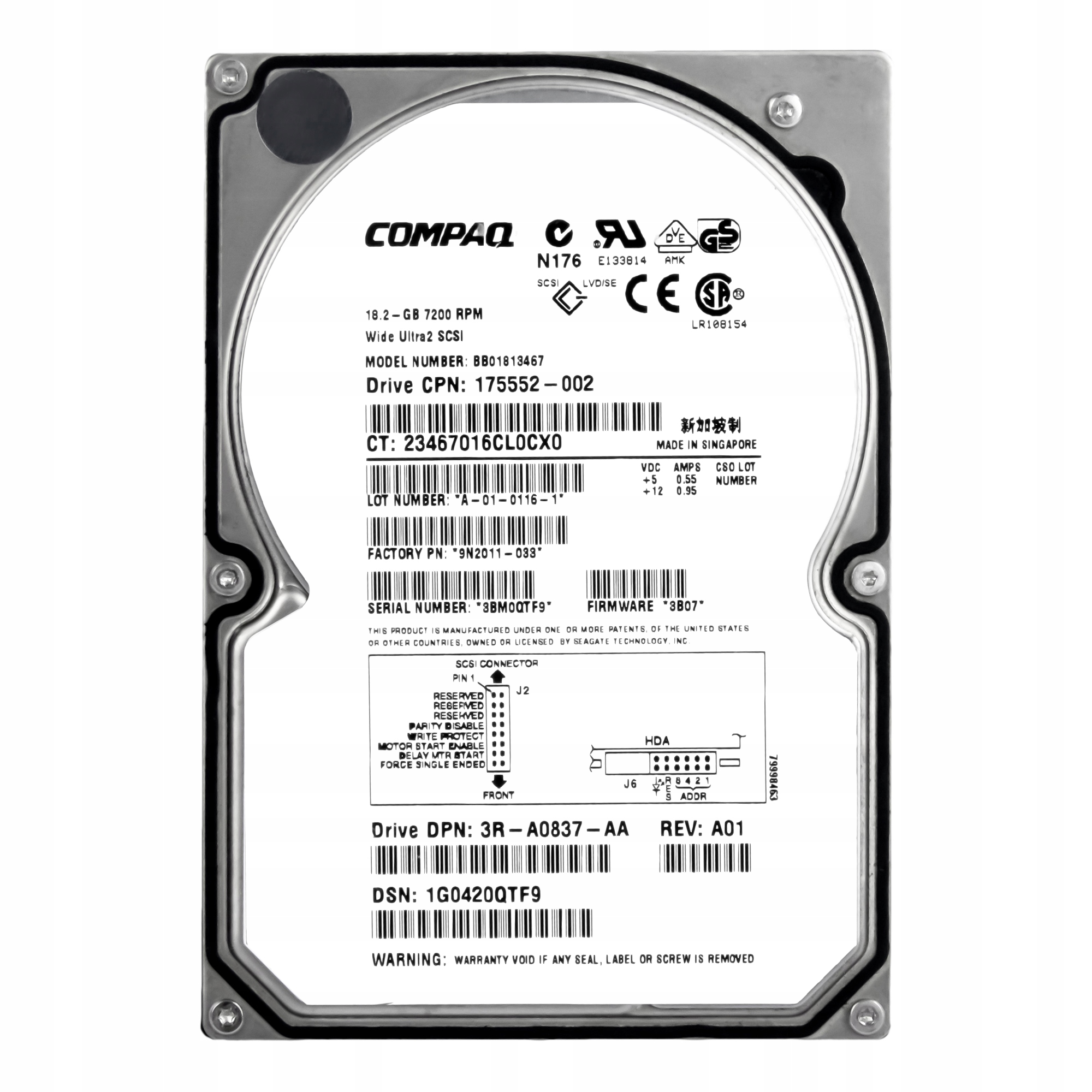 Compaq 175552-002 18.2GB 7.2K Scsi 80PIN 3.5'' BB01813467