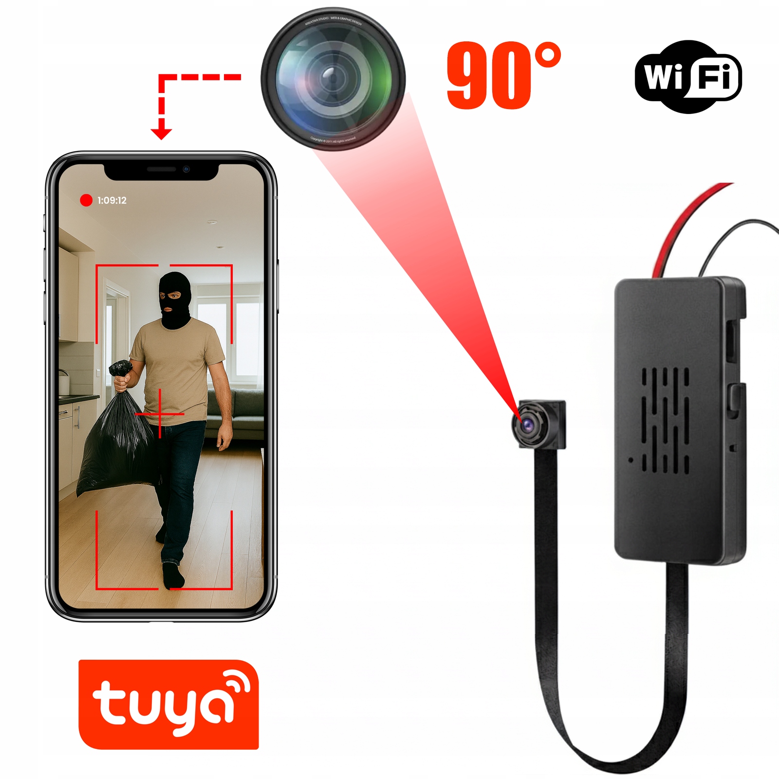 Mini Špionážní Kamera Premium Skrytá 90° Wifi Pohybový Senzor Full Hd