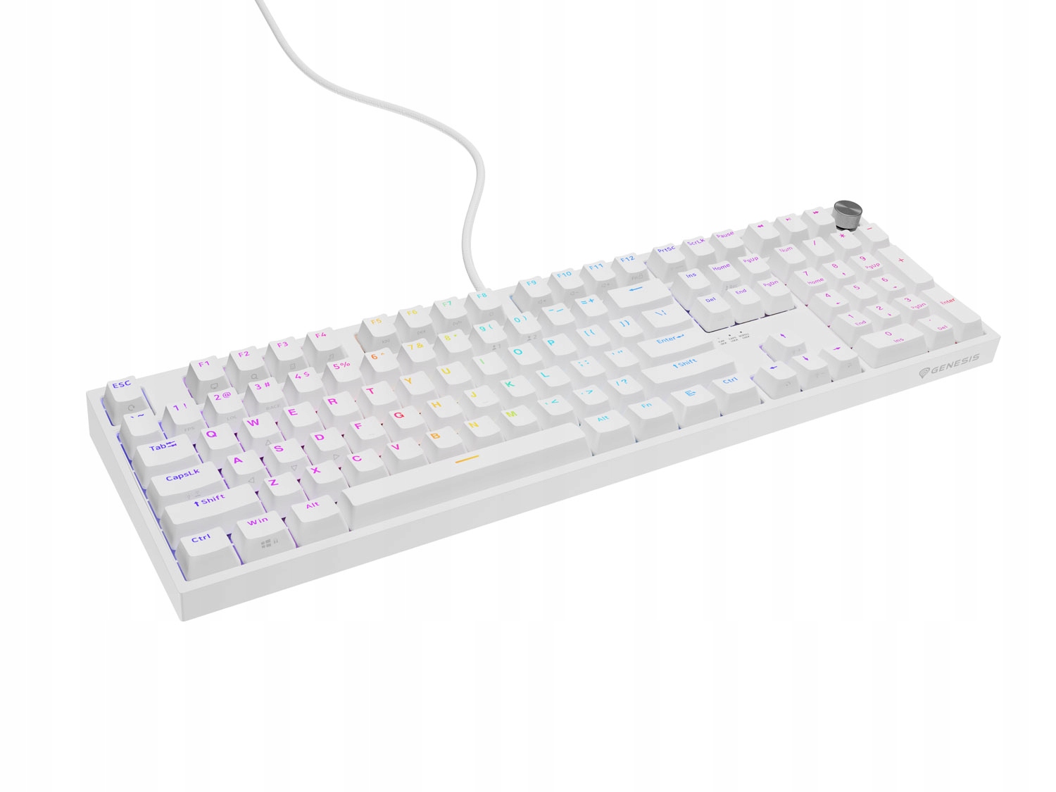 Mechanická klávesnica Genesis, drôtová, Rgb, Outemu Peach Silent, biela