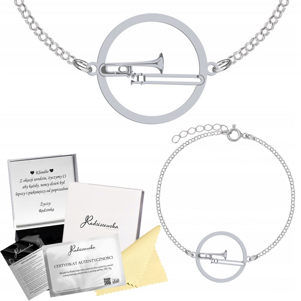 Stříbrný náramek s pozounem Řetízek Šperky 925 Narozeniny Gravírování
