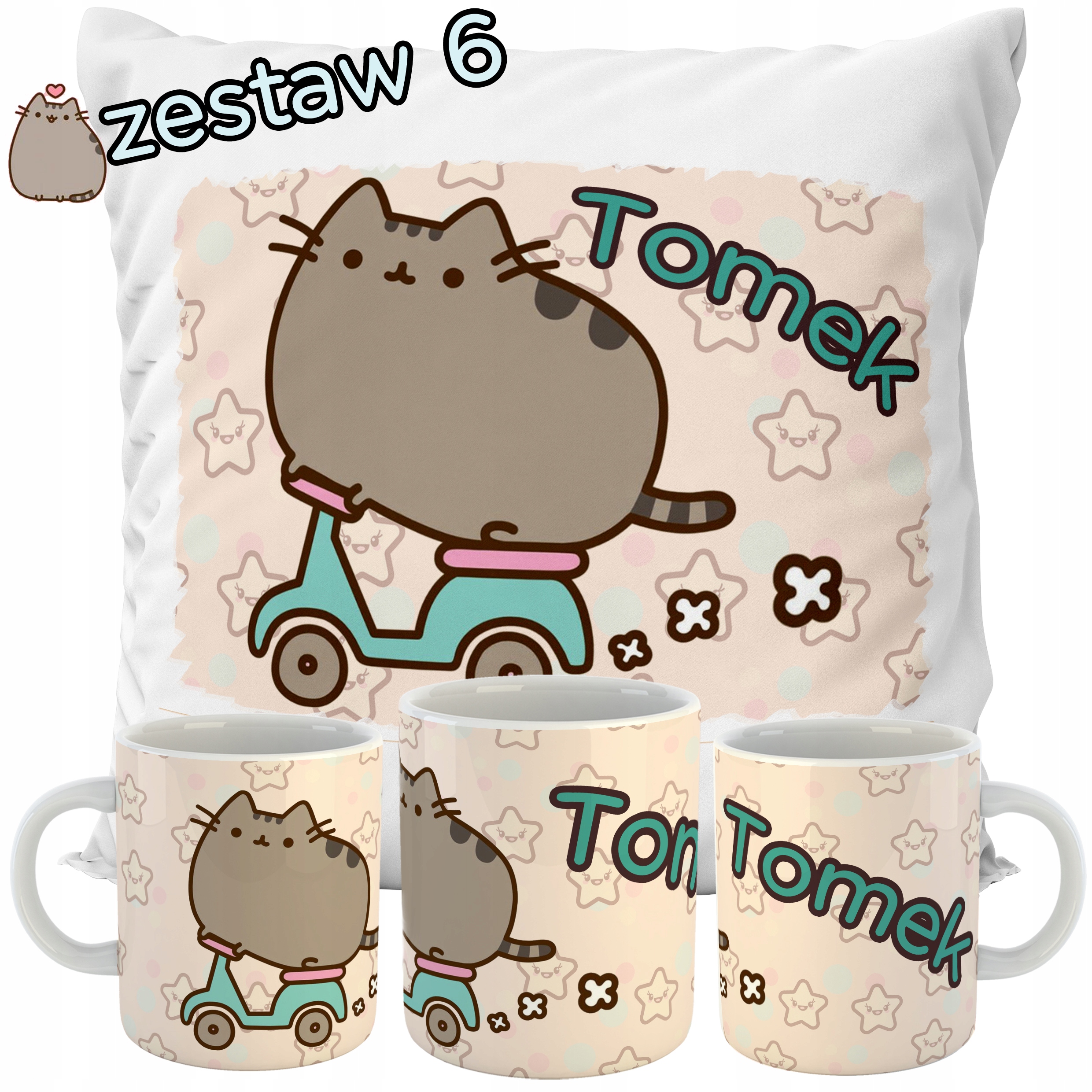 ZESTAW PODUSZKA + KUBEK PUSHEN CAT + IMIĘ PREZENT URODZINY DZIEŃ DZIECKA Bohater Inny