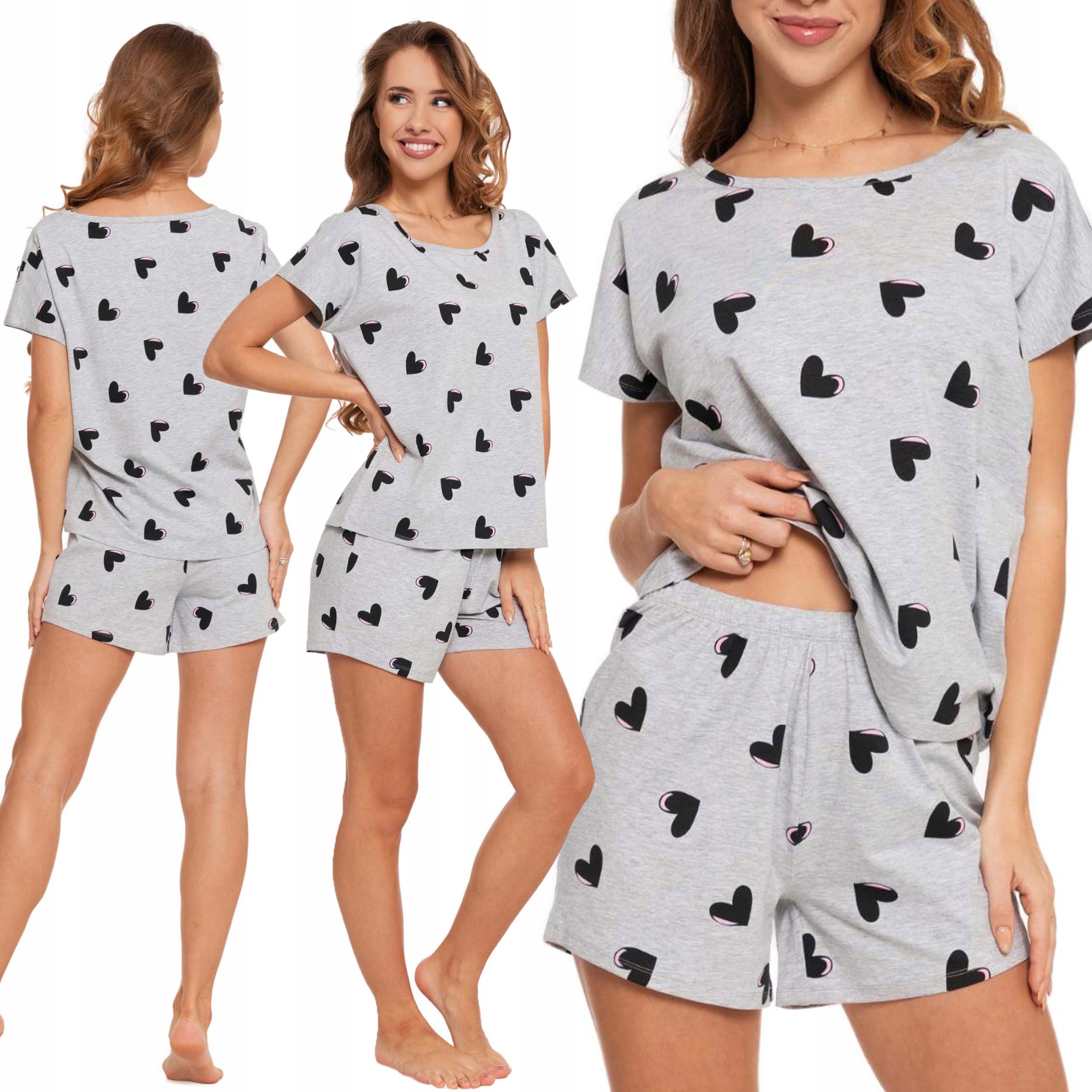 Piżama Damska piżamka letnia krótki rękaw z bluzką oversize Serduszka L