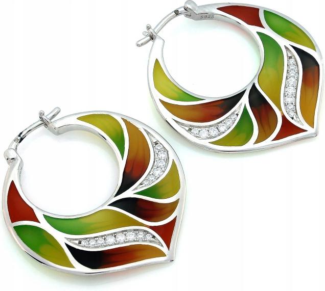 Stříbrné náušnice 925, kola rozšířená, smaltované, barevné, s módními zirkony