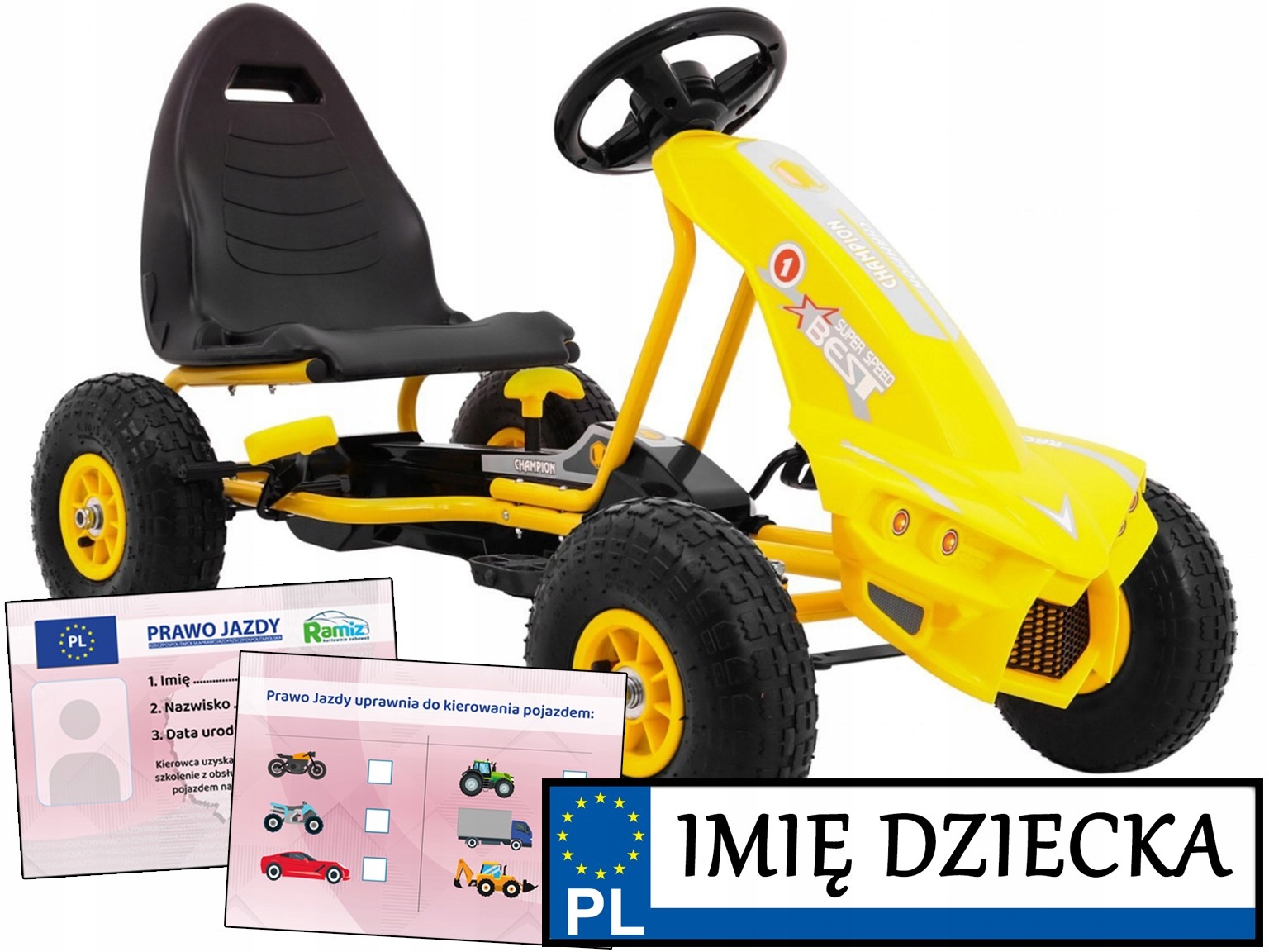 Gokart Dla Dzieci pompowane koła Champion rejestracja dla dzieci Prawko