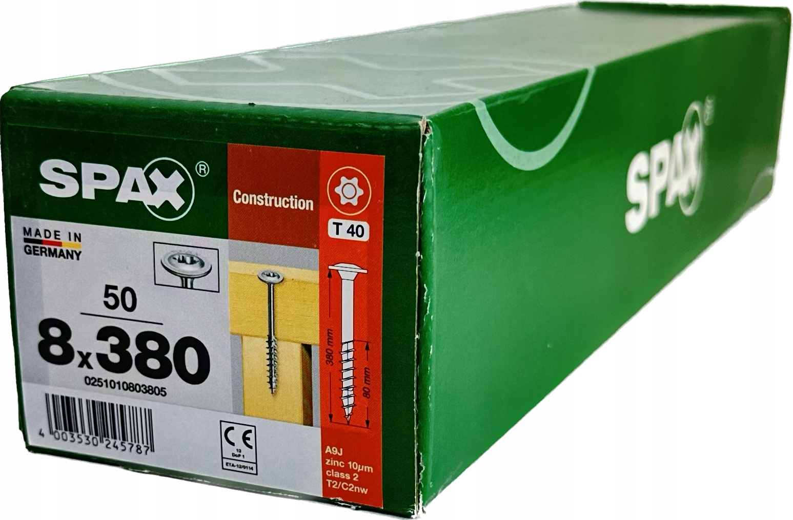 Šrouby pro dřevěné konstrukce 8x380 mm Spax Wirox, talířová hlava 50 Ks