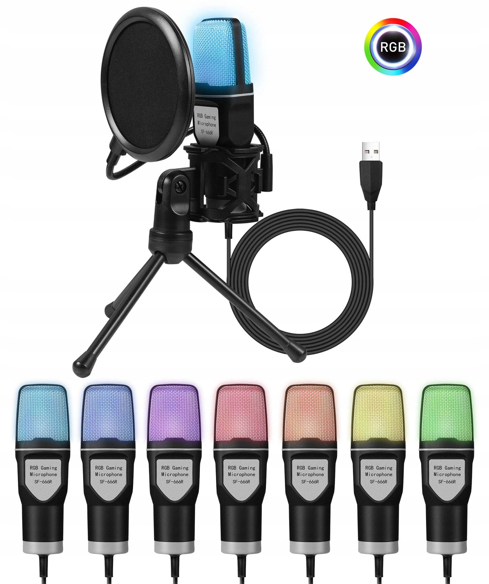 Mikrofon Do Komputera PC POJEMNOŚCIOWY USB LED RGB Marka inna