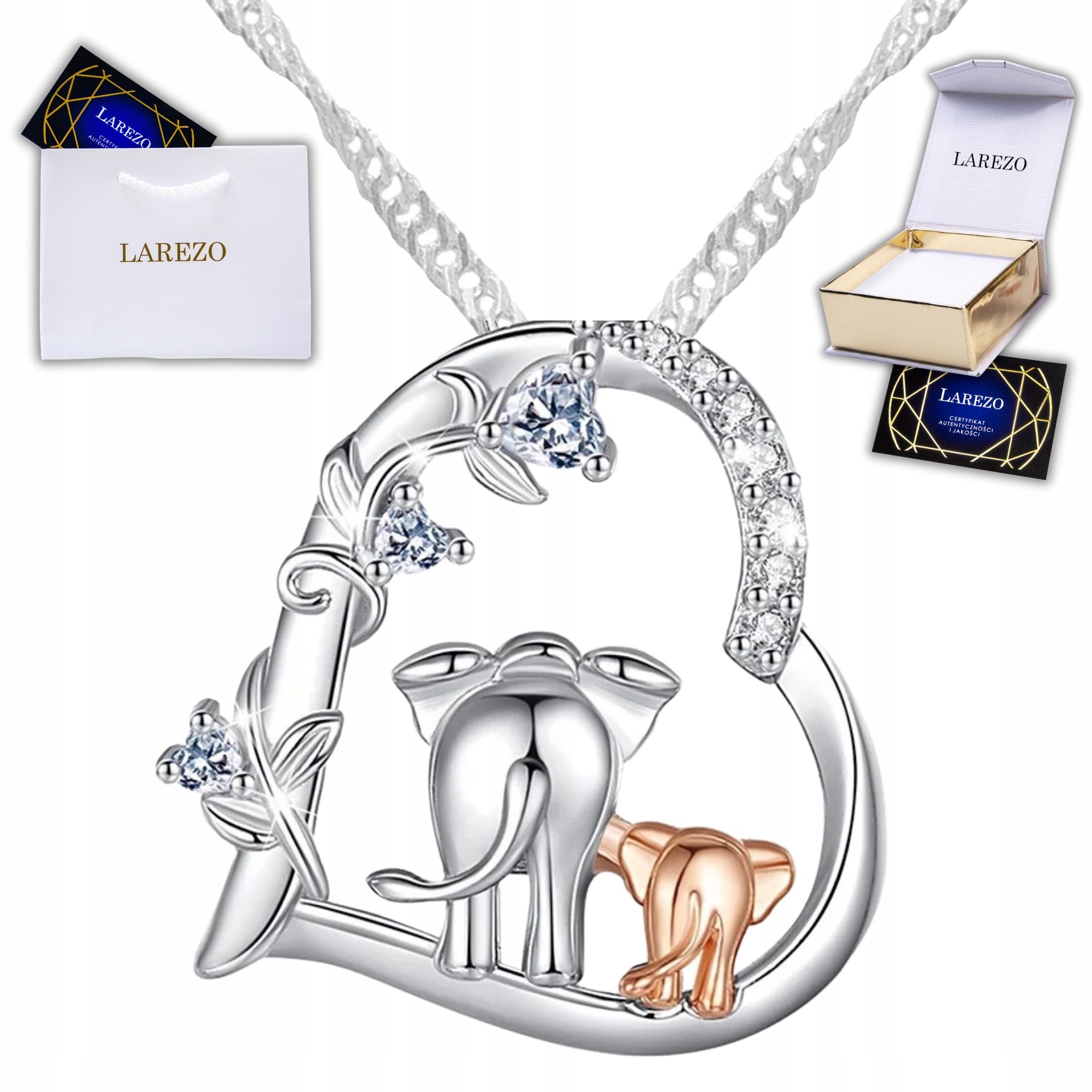 Stříbrný náhrdelník Srdce Slon s zirkony Srdíčko Slon Květina Stříbro 925