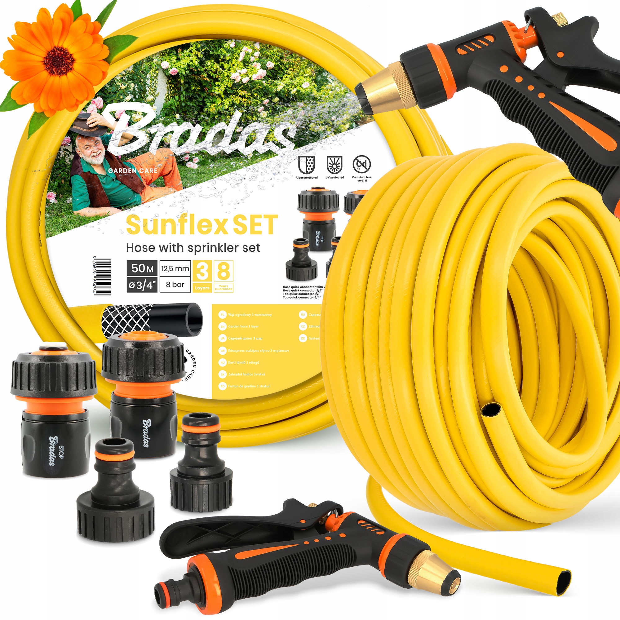 Záhradná Hadica 3/4 Vody Navíjacia Elastická 50 m Šlauf Zalievanie 3-VRSTVOVÁ Yo