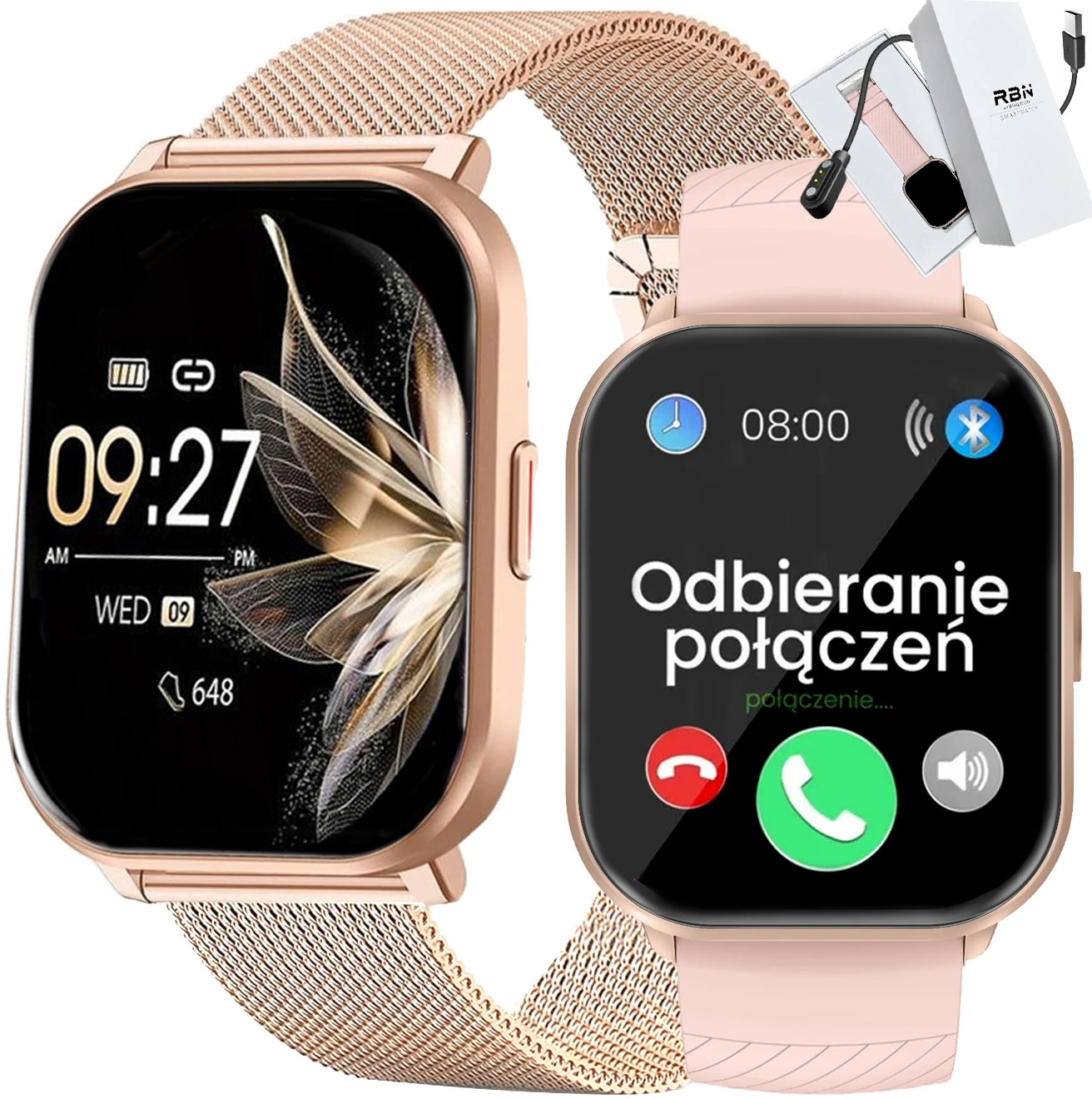 Chytré Hodinky dámské Rubicon RNCF34 Bluetooth hovory 2 řemínky růžové