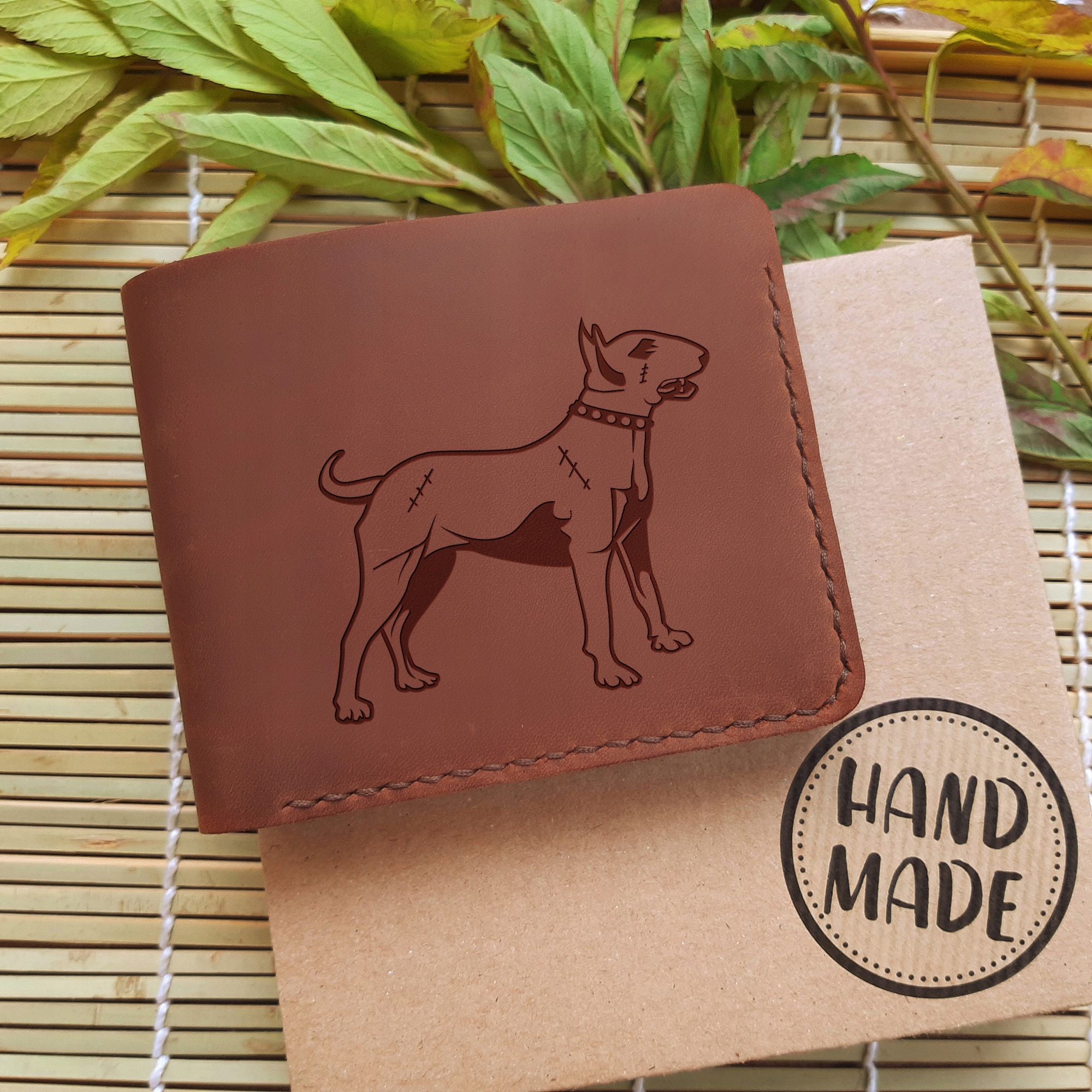 Pánská kožená peněženka se psem Bulteriér Bulek