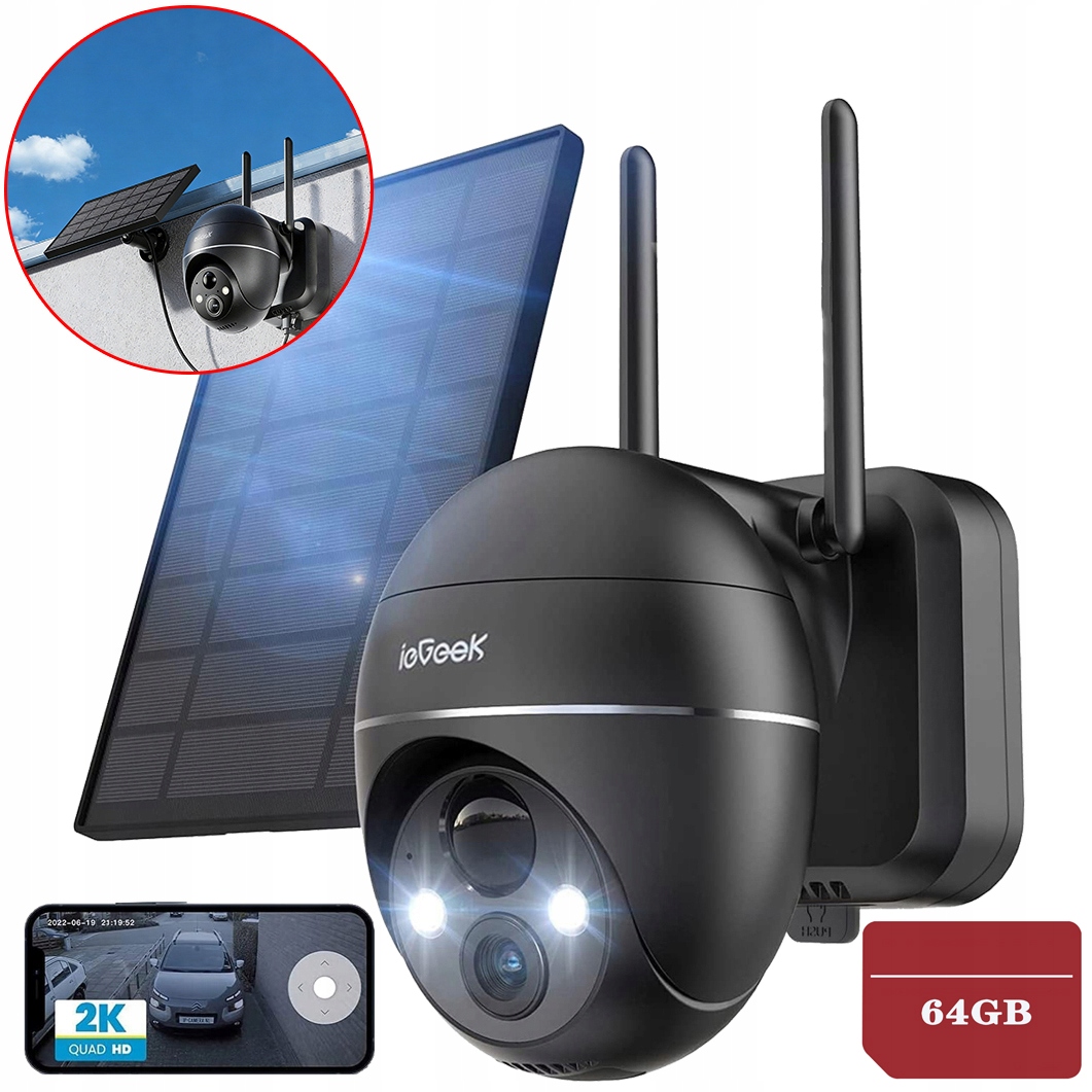 Solární Wifi Ip Venkovní Otočná Kamera 3MPX 9000MAH 4X Zoom Černá 64GB