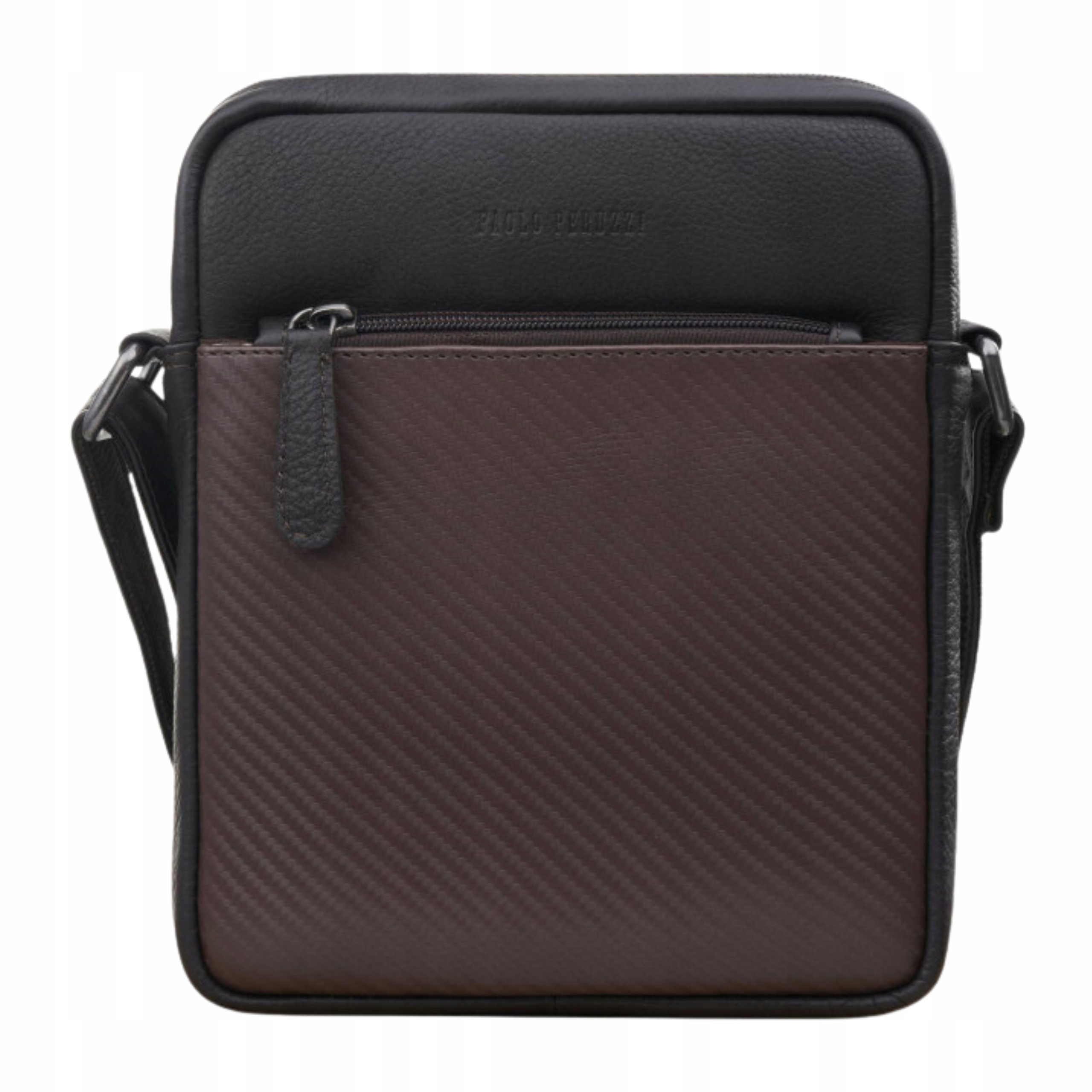 Pánská Kabelka Přes Rameno Kožená Módní Lisování Carbon Paolo Peruzzi Hnědá