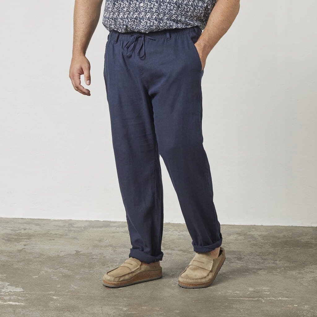 Pánské modré lněné kalhoty North Latitude Velké velikosti 4XL