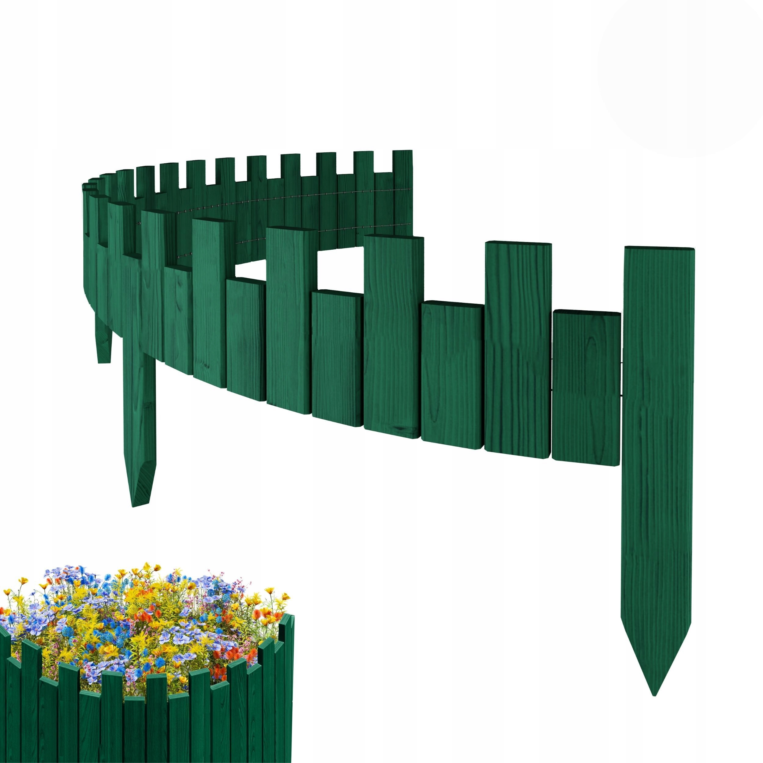 Dřevěný Zahradní Plot, palisáda, obrubník 200 x 15 cm, zelený