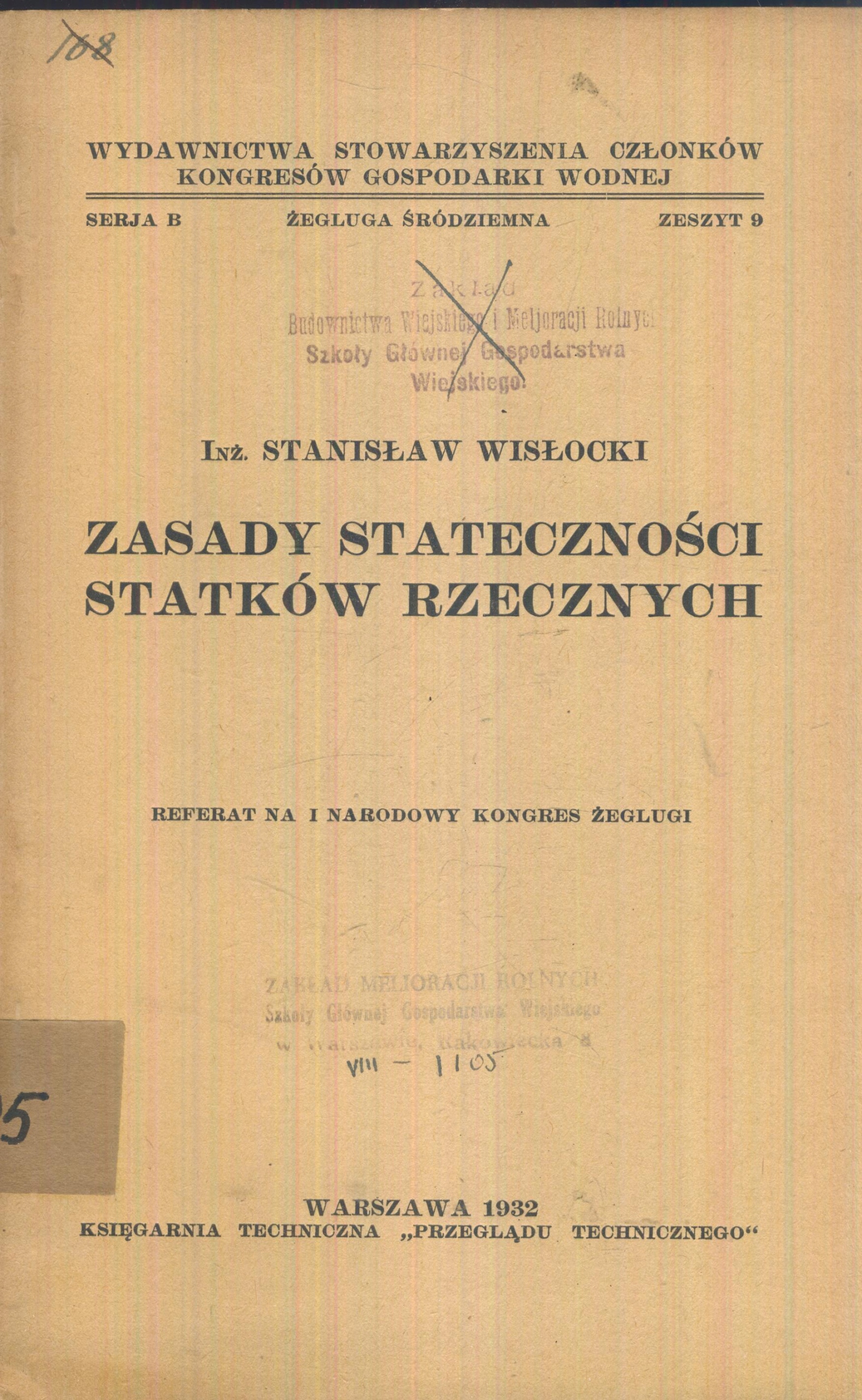 Zasady stateczności statków rzecznych; Stanisław Wisłocki; 1932