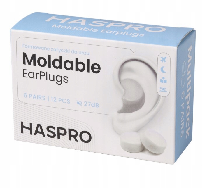 Haspro Moldable Earplugs Formowane zatyczki do uszu 6 par Białe