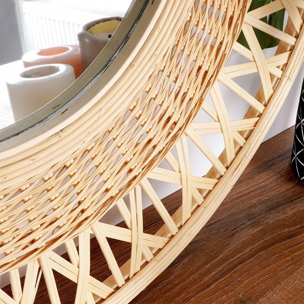 Duże LUSTRO ścienne KOŁO okrągłe beżowe bambusowe Typ lustra ścienne