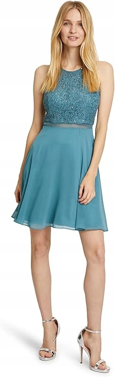 Vera Mont Šaty S Krajkovým Vrškem A Rozevřeným Spodním Dílem 34 6BA