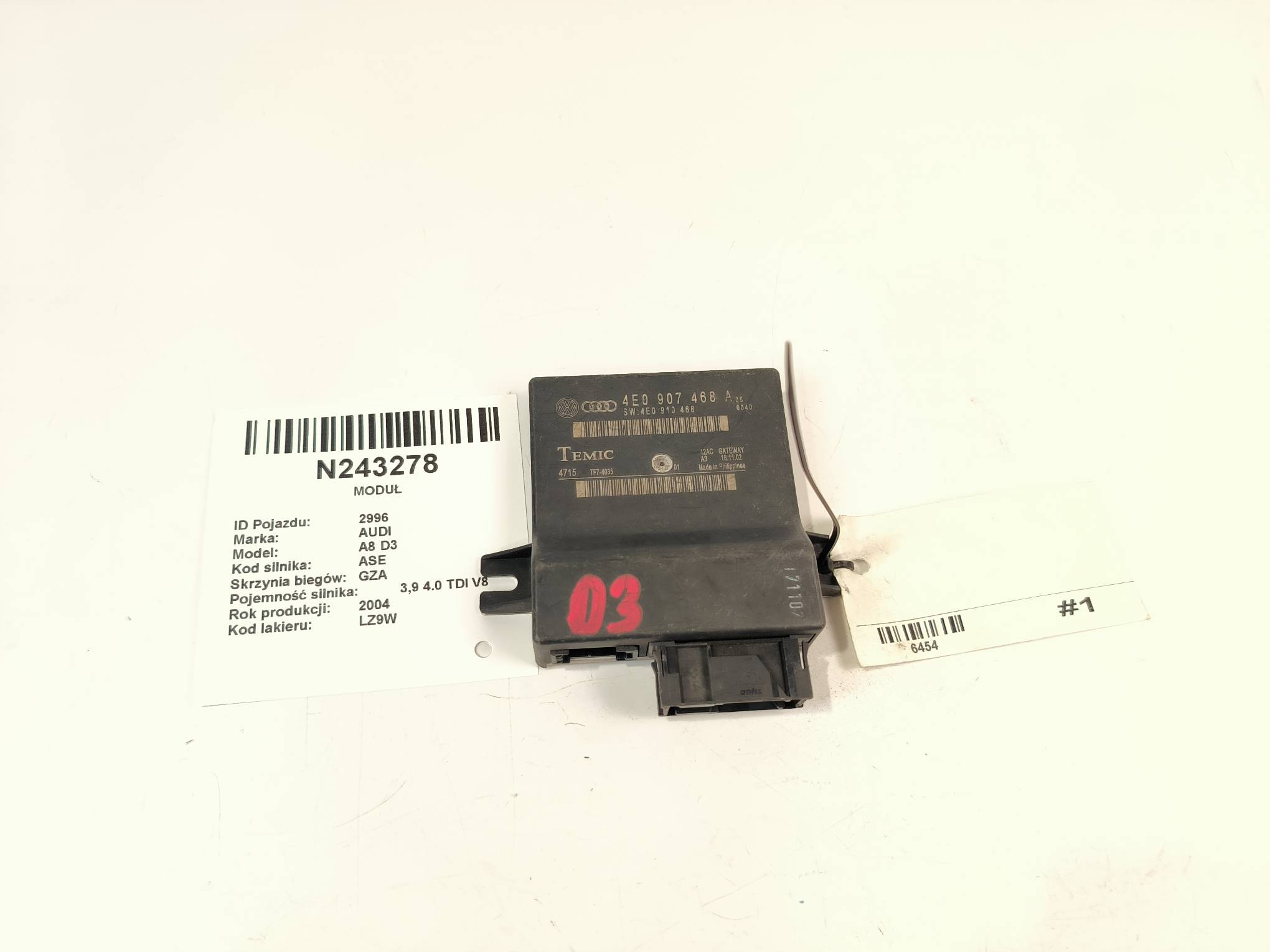 modul GATEWAY 4E0907468A AUDI A8 D3