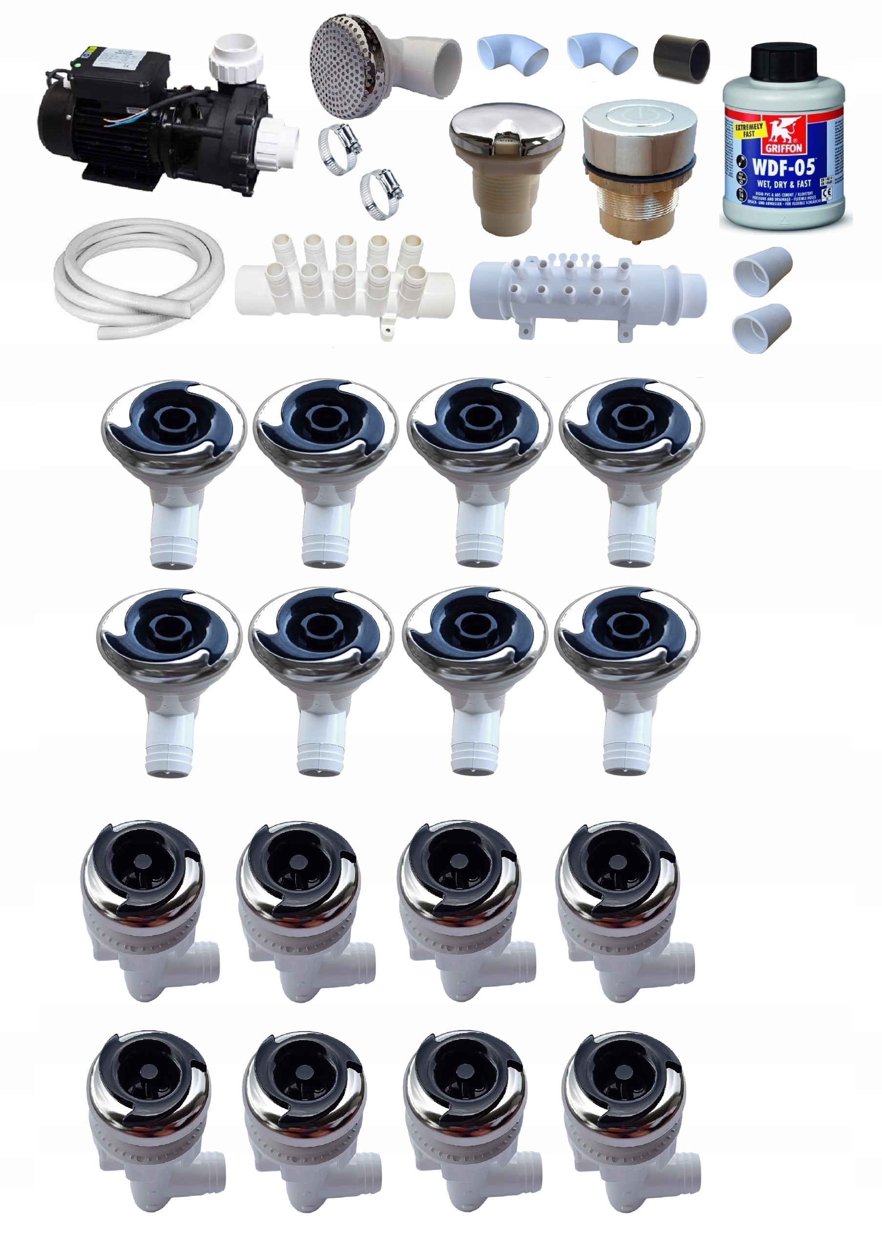 16 trysek čerpadlo 1,5 kW/1500 W pro hydromasáž Sada pro montáž do vany