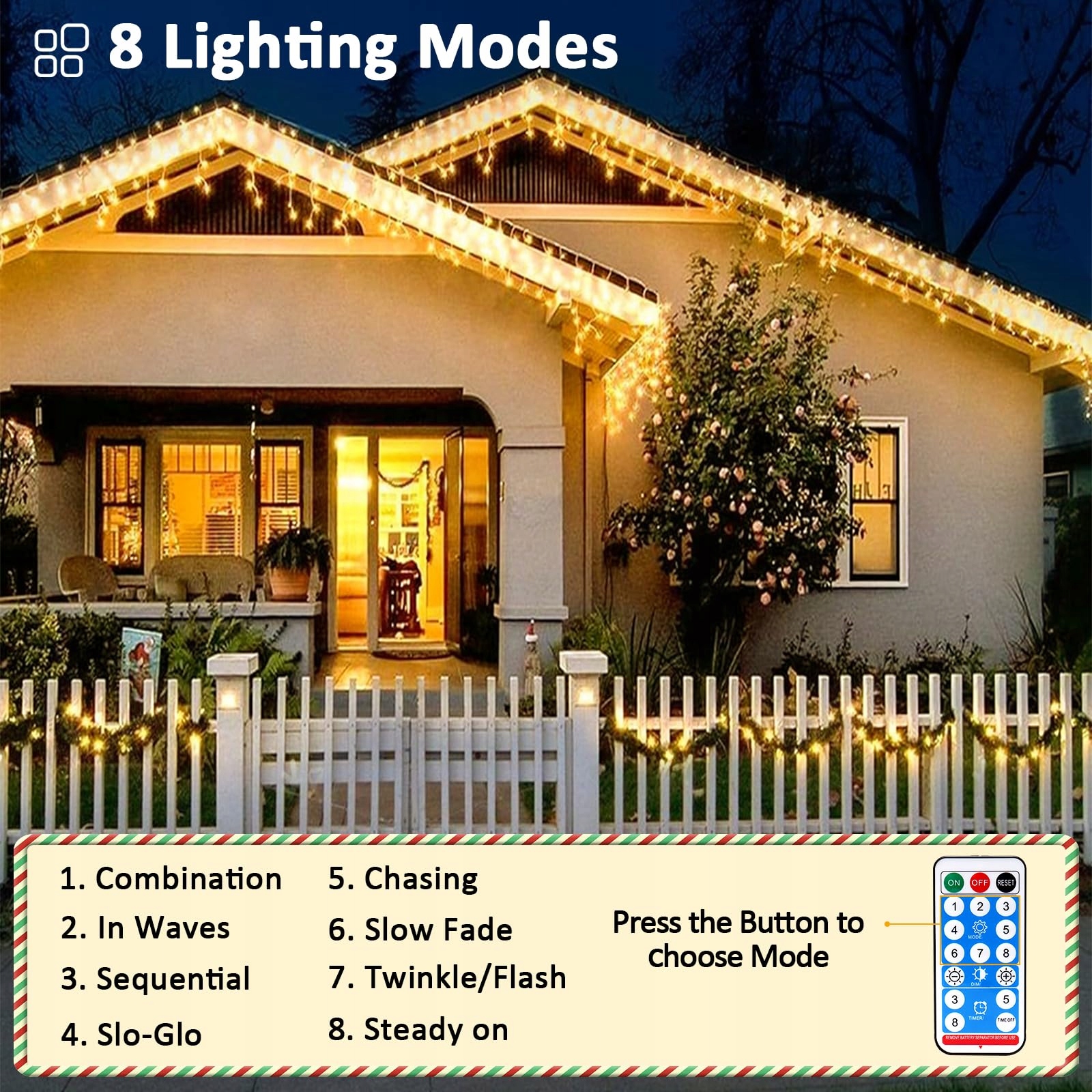 GHONLZIN Lampki Solarne Grilanda Świetlna Zewnętrza Ciepła Biała 8M 264LED — miniatura 6